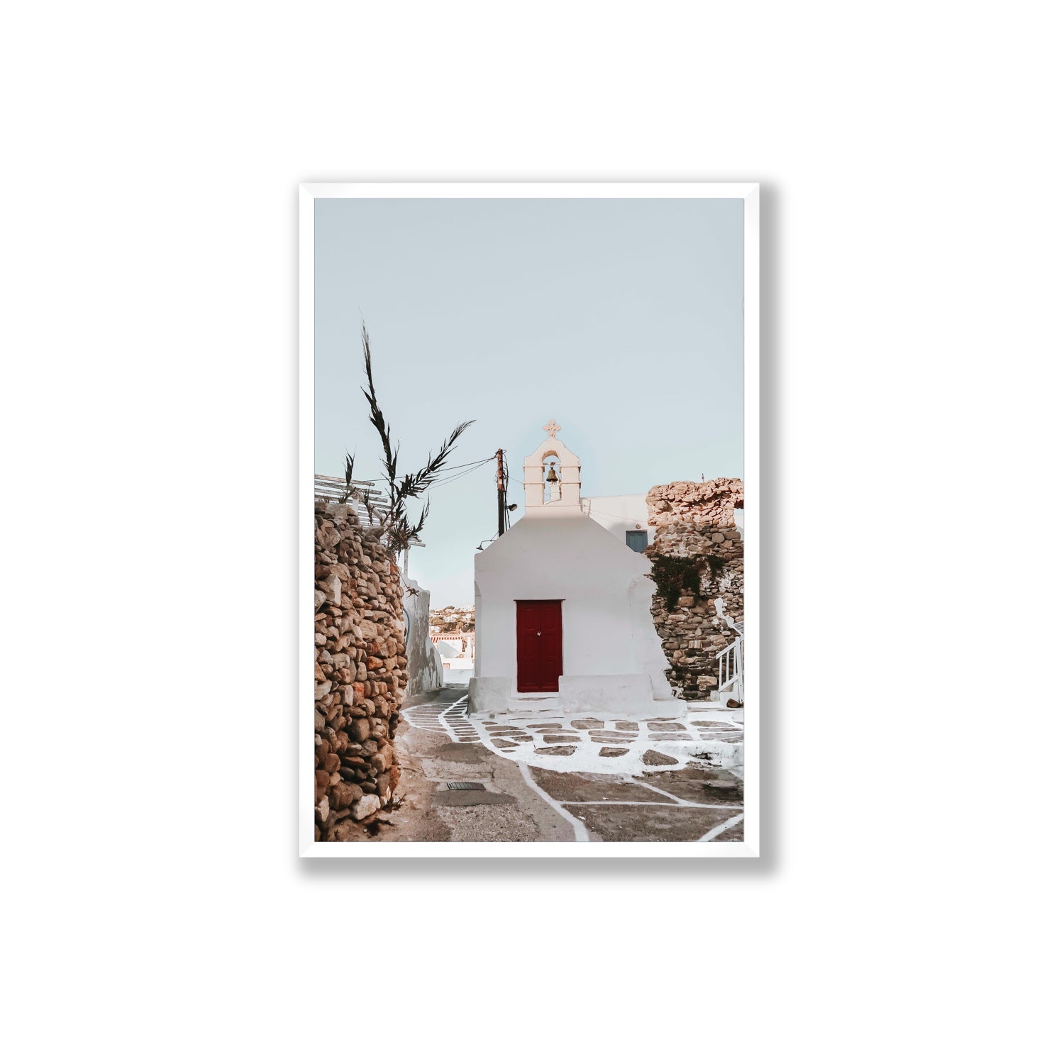 Little Chapel Mykonos Greek island wall art Extra Large full-bleed fine art print in white frame
