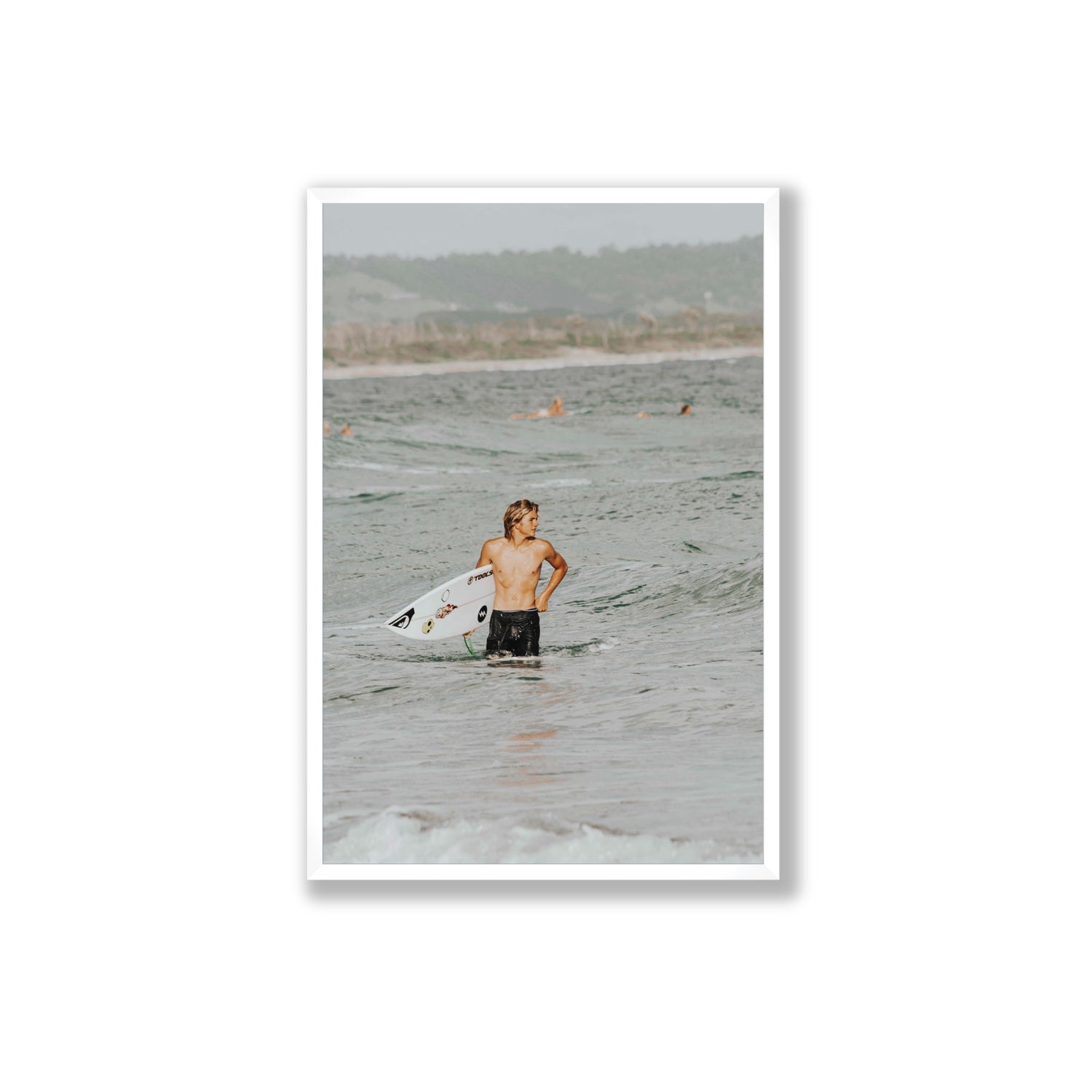 Chasing Mavericks Byron Bay Surf coastal wall art Extra Large full-bleed fine art print in white frame