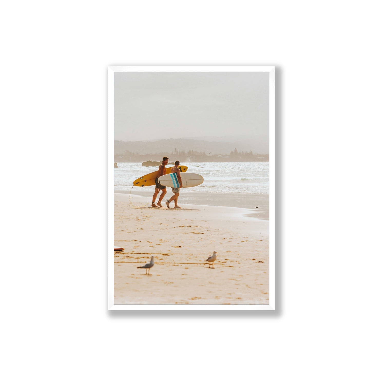 Shane & Benji Byron Bay Surf coastal wall art Extra Large full-bleed fine art print in white frame