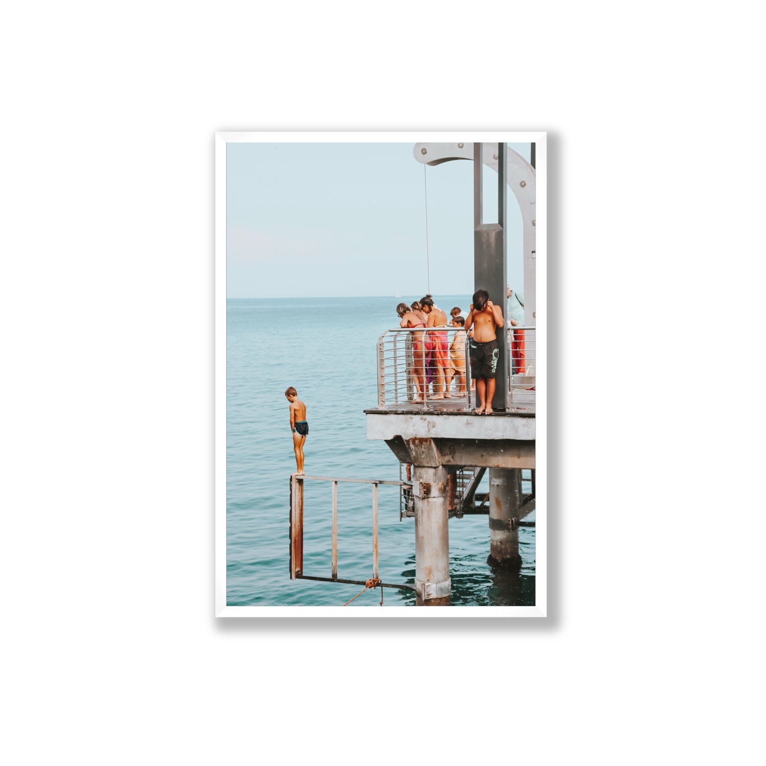 Golden Boy Alassio coastal decor wall art Extra Large full-bleed fine art print in white frame