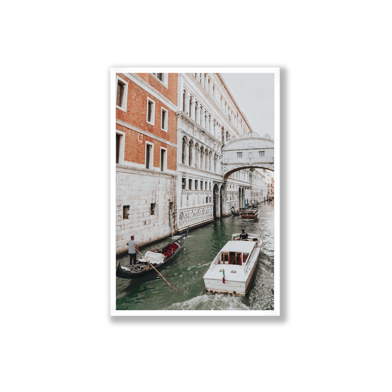Under the Bridge Venice Gondola Italian wall art Extra Large full-bleed fine art print in white frame