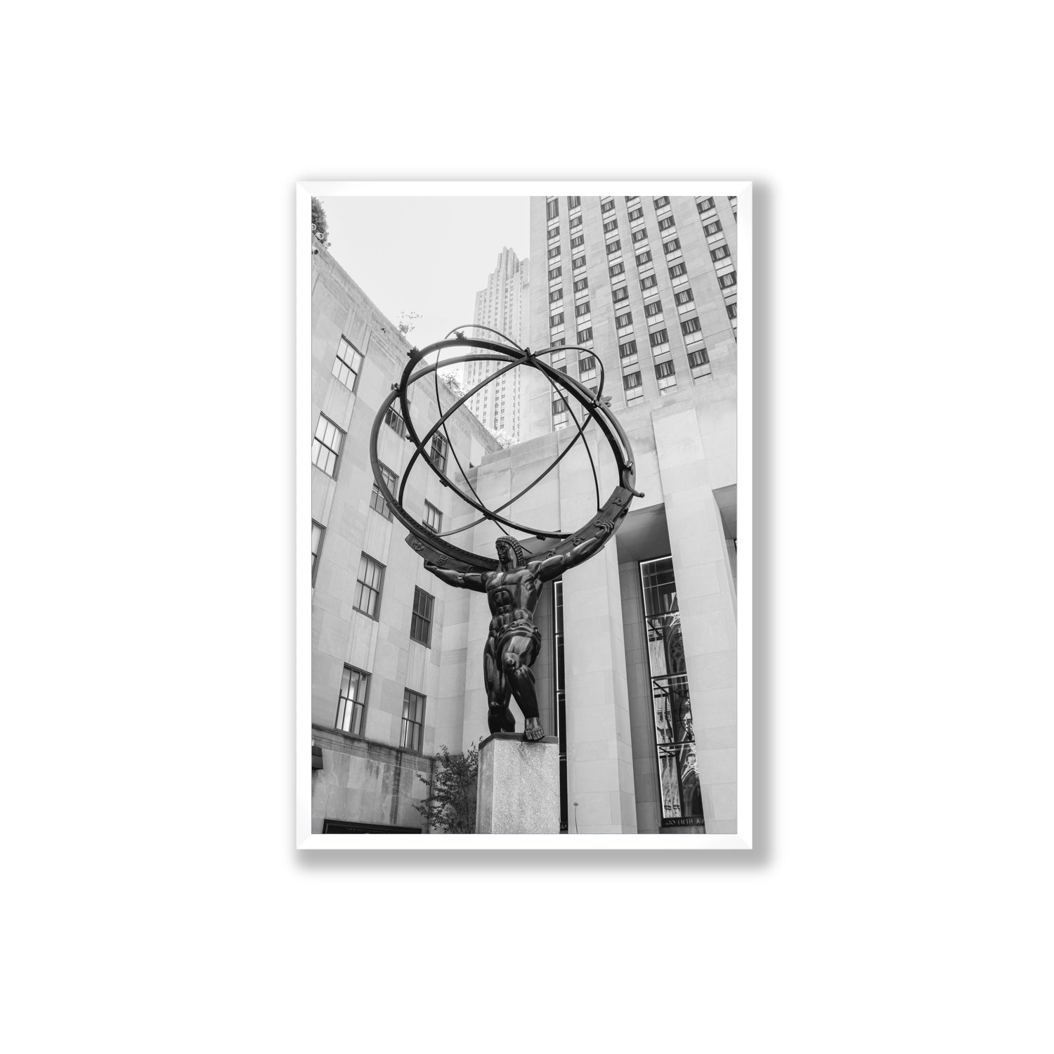 Atlas Ascends New York NYC Black & White wall art Extra Large full-bleed fine art print in white frame