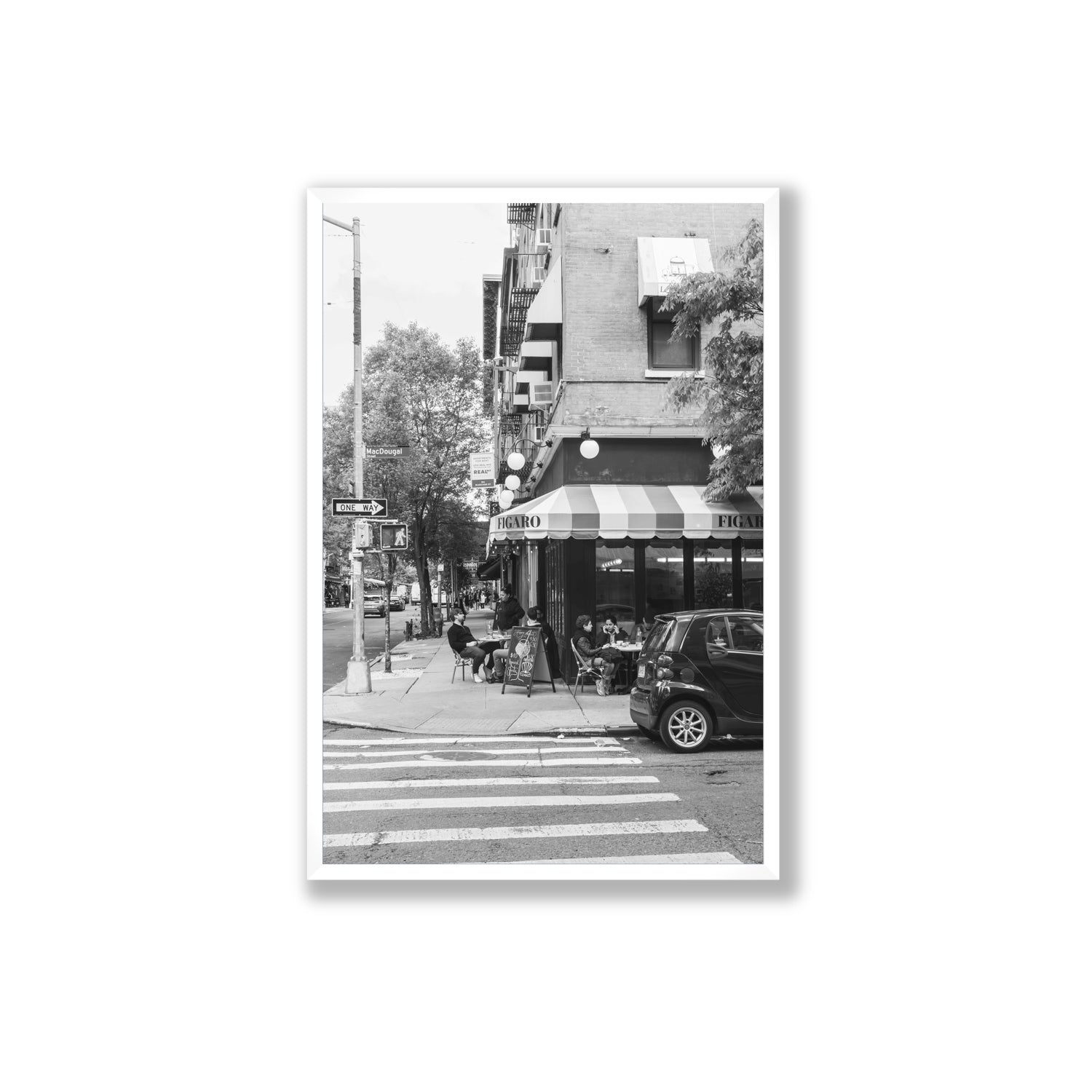 Figaro New York NYC Black & White wall art Extra Large full-bleed fine art print in white frame