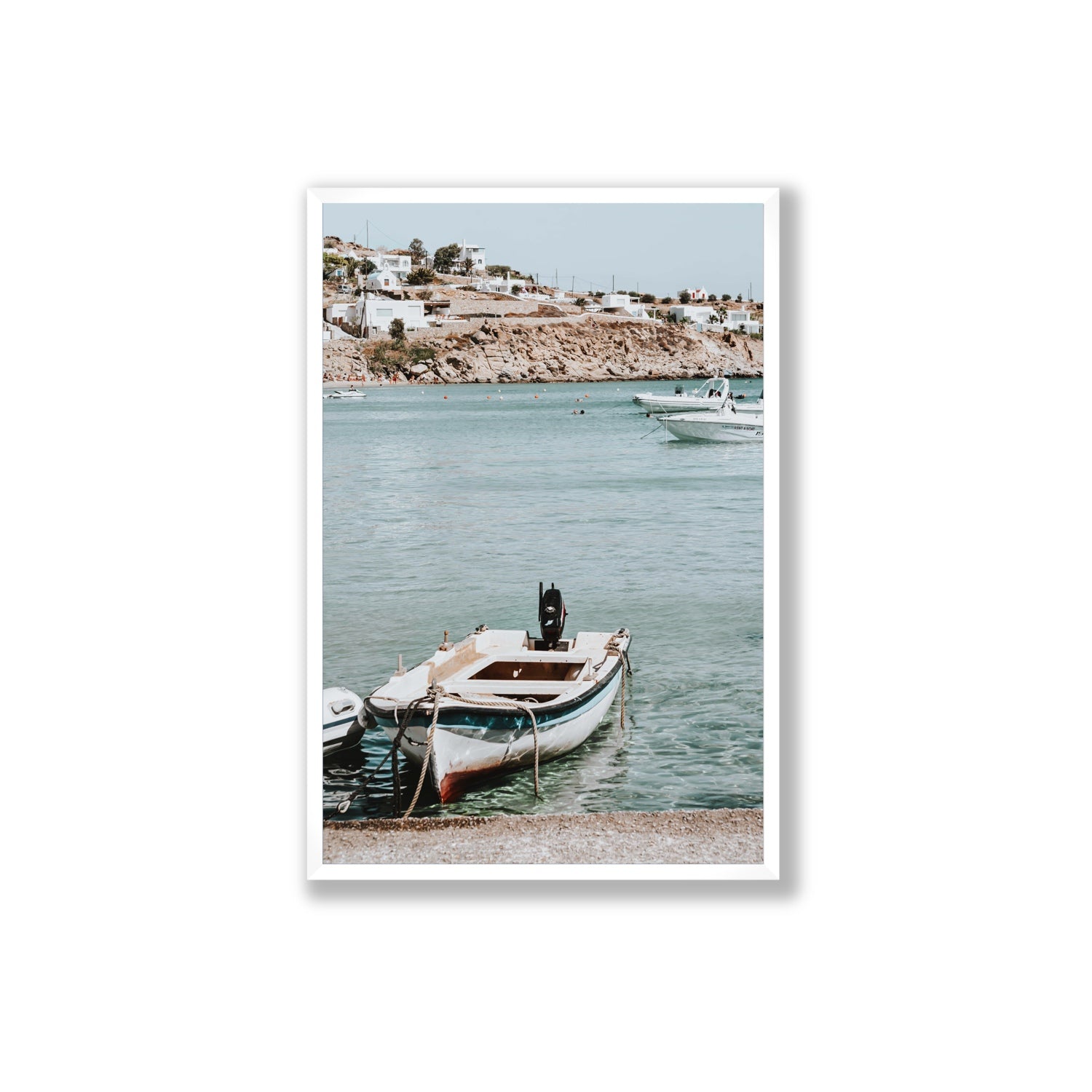 Classic Wheels Mykonos Greek island wall art Extra Large full-bleed fine art print in white frame
