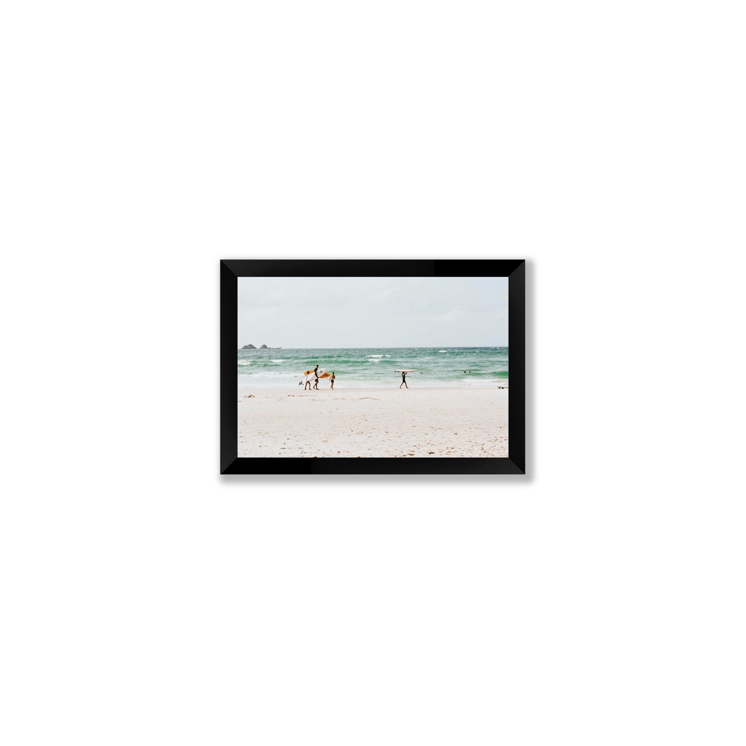 La Famiglia Byron Bay Family Surf coastal wall art Small full-bleed fine art print in black frame