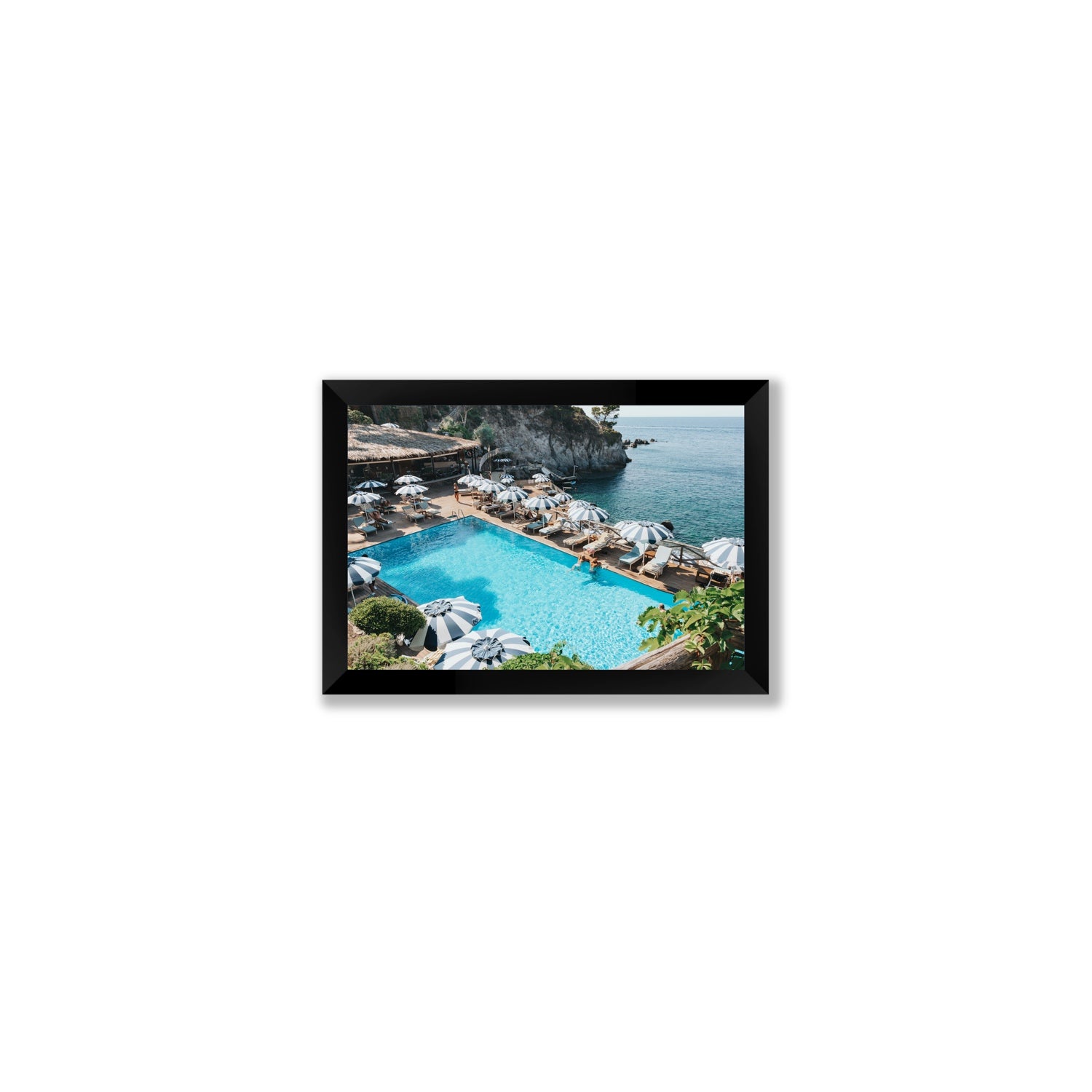 Oceanview Ischia Italian coastal wall art Small full-bleed fine art print in black frame