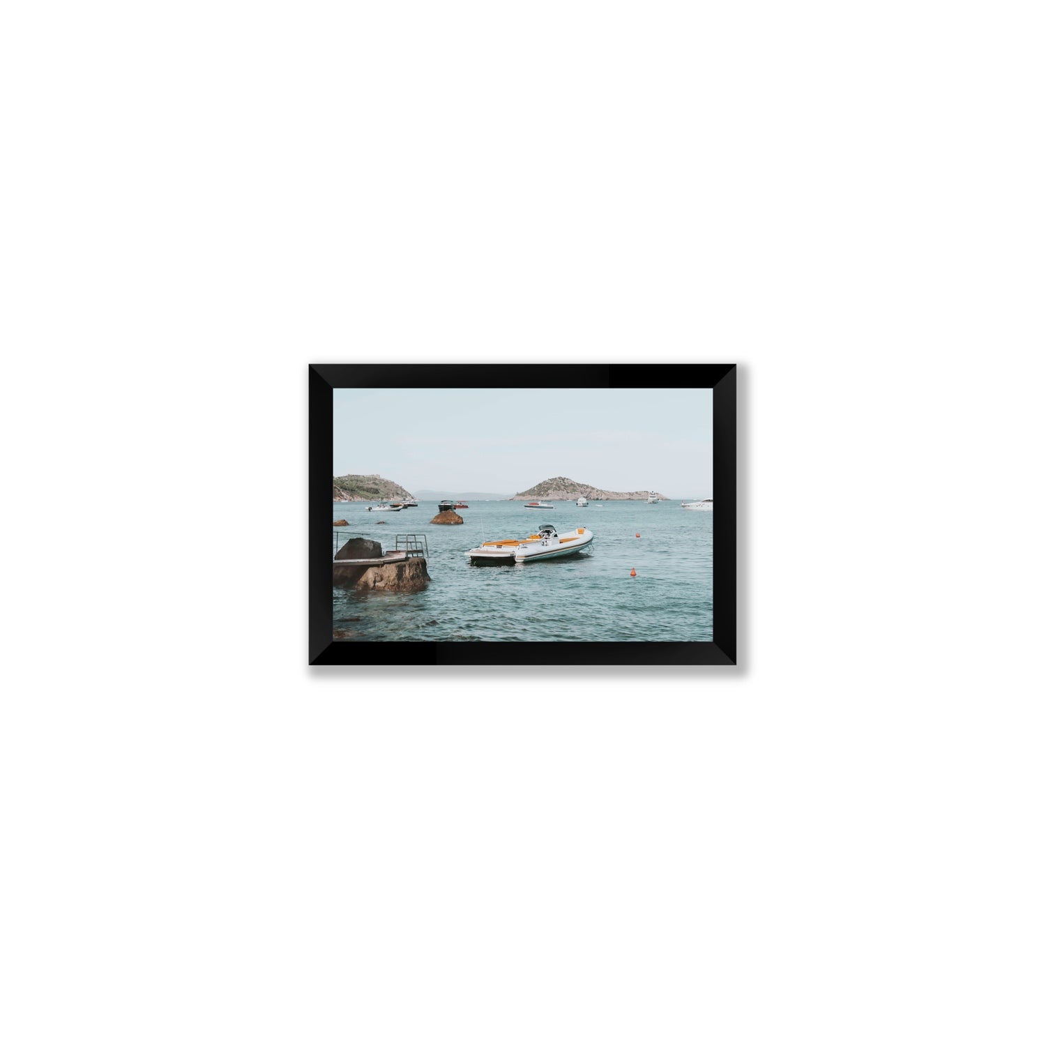 The Azure Sea Tuscany coastal Italian wall art Small full-bleed fine art print in black frame