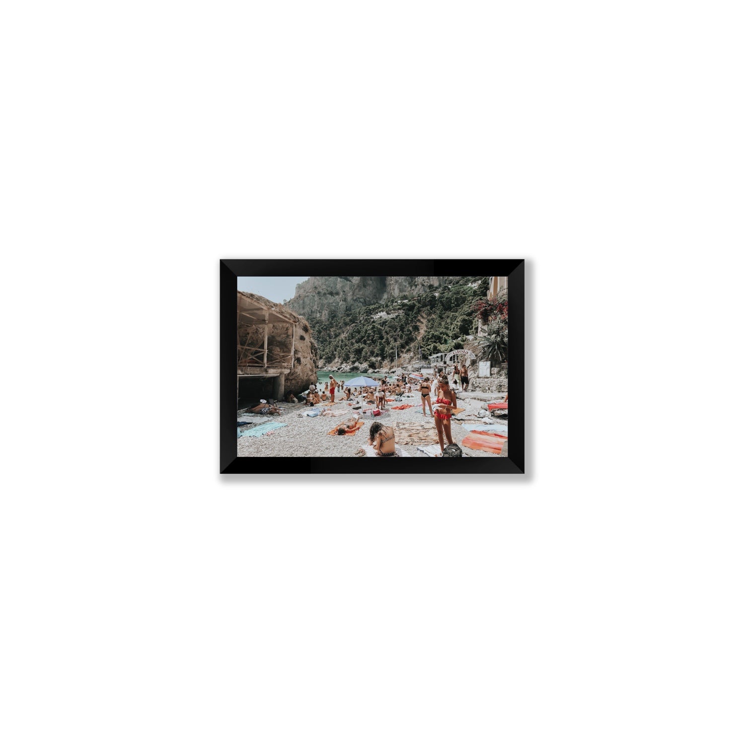 Spiaggia Da Gioia Capri beach coastal wall art Small full-bleed fine art print in black frame