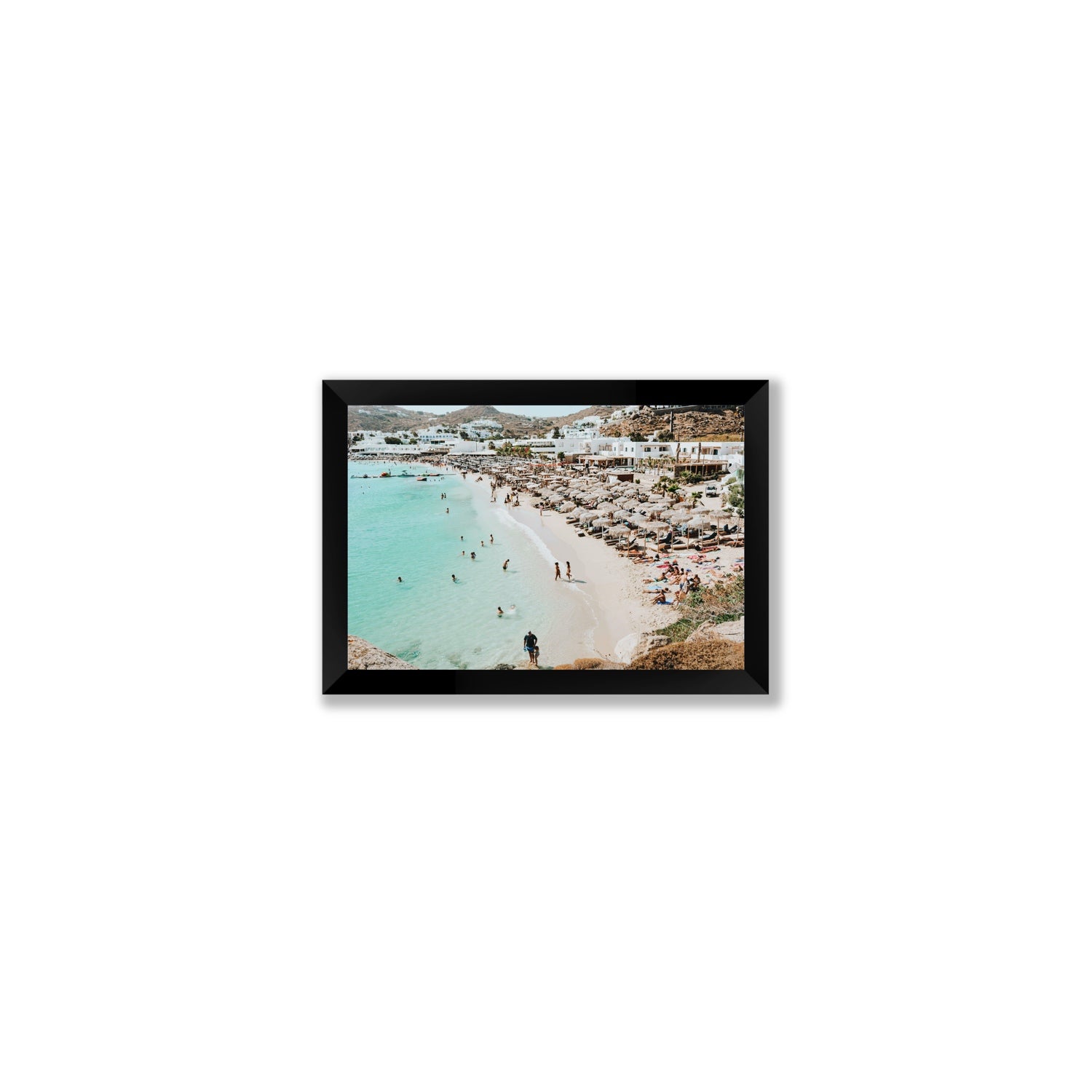 Aquaholic Mykonos Greek island wall art Small full-bleed fine art print in black frame