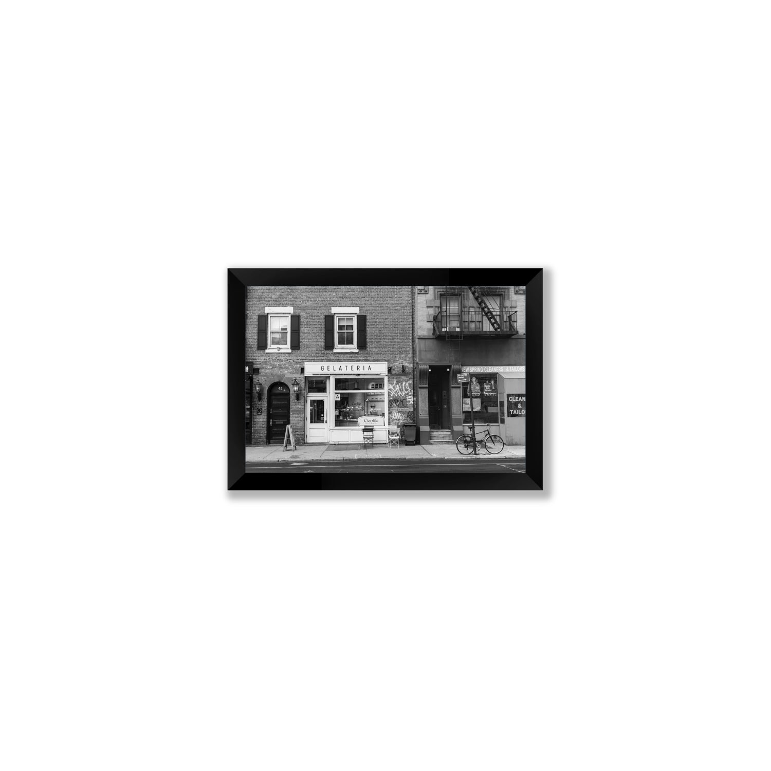 West Village Dolcezza New York NYC Black & White wall art Small full-bleed fine art print in black frame