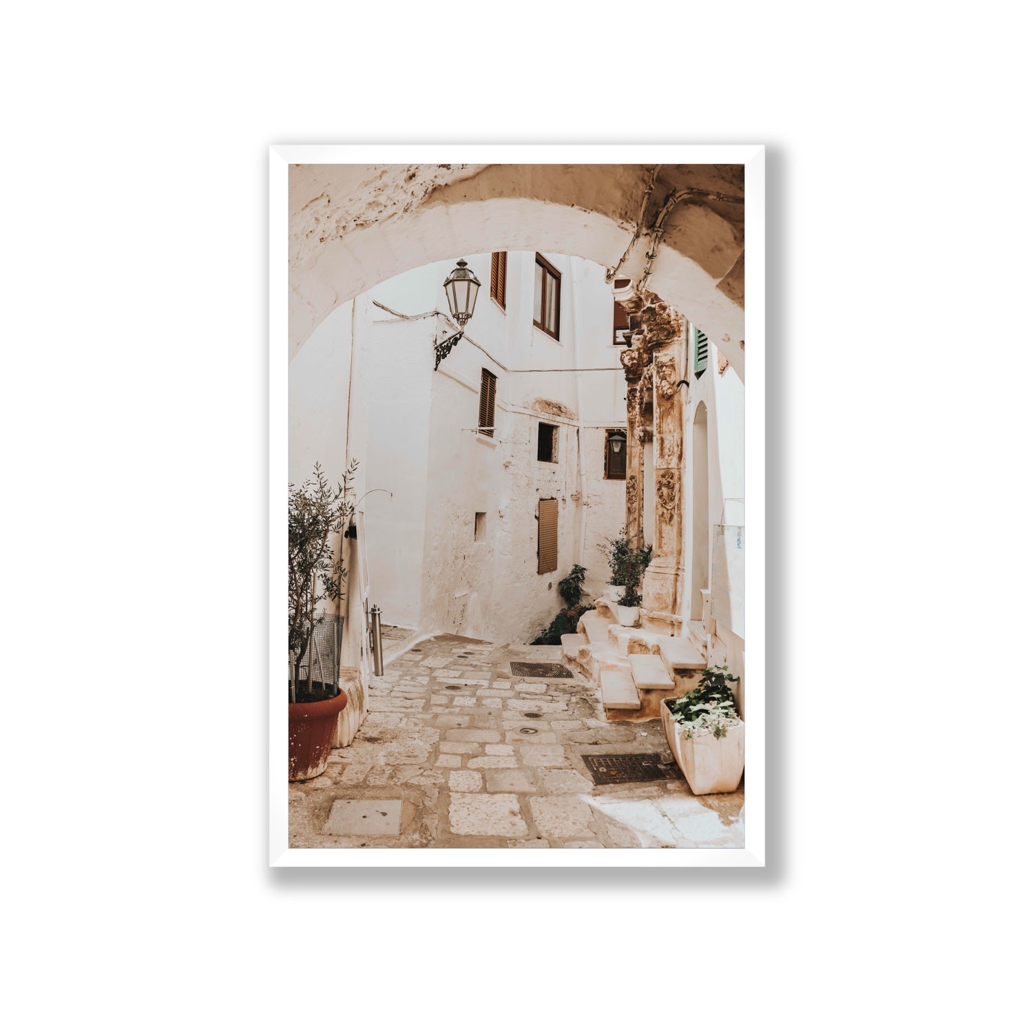 Pathway Wander Puglia Ostuni wall art Giant full-bleed fine art print in white frame