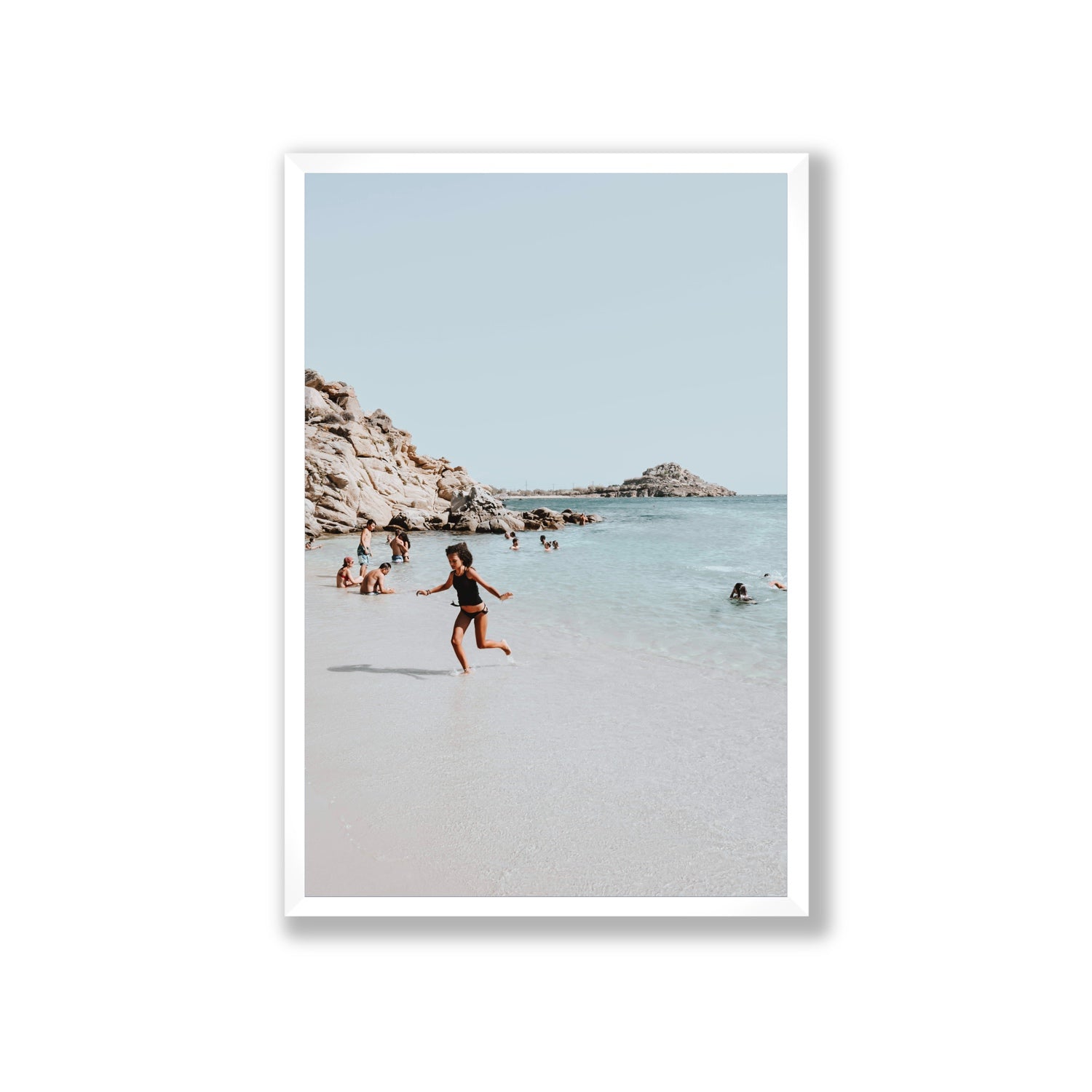 Skipping Angel Mykonos Greek island decor wall art Giant full-bleed fine art print in white frame
