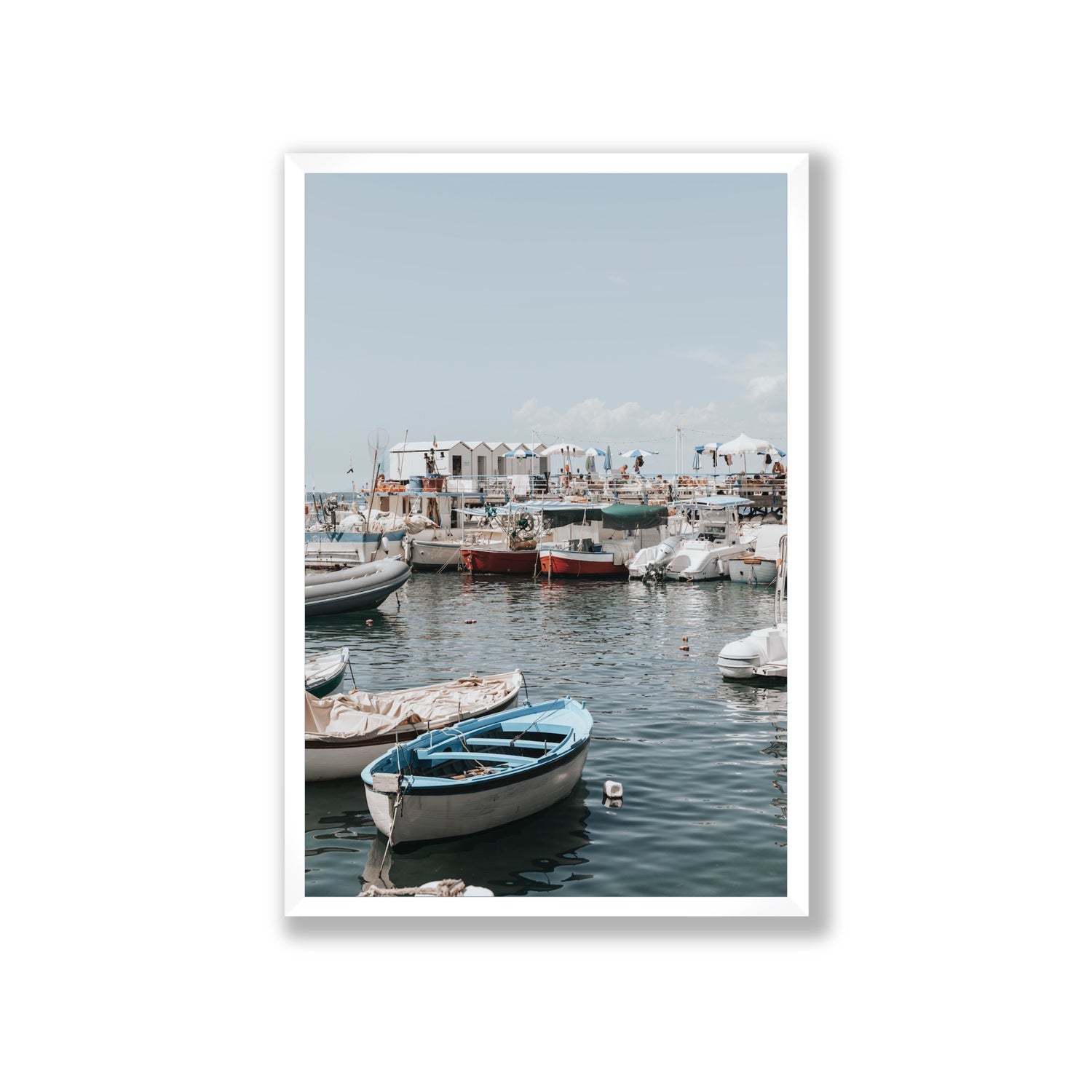 Harbour Hues Sorrento coastal Carousel wall art Giant full-bleed fine art print in white frame