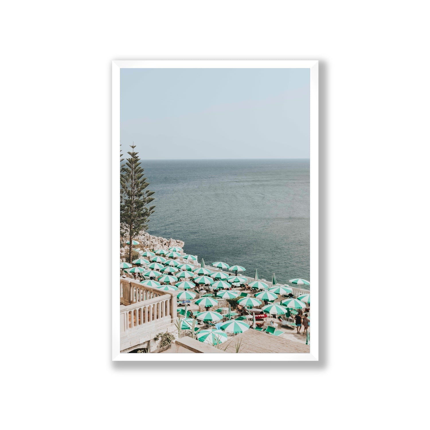 Sun-drenched Stripes Puglia beach coastal wall art Giant full-bleed fine art print in white frame