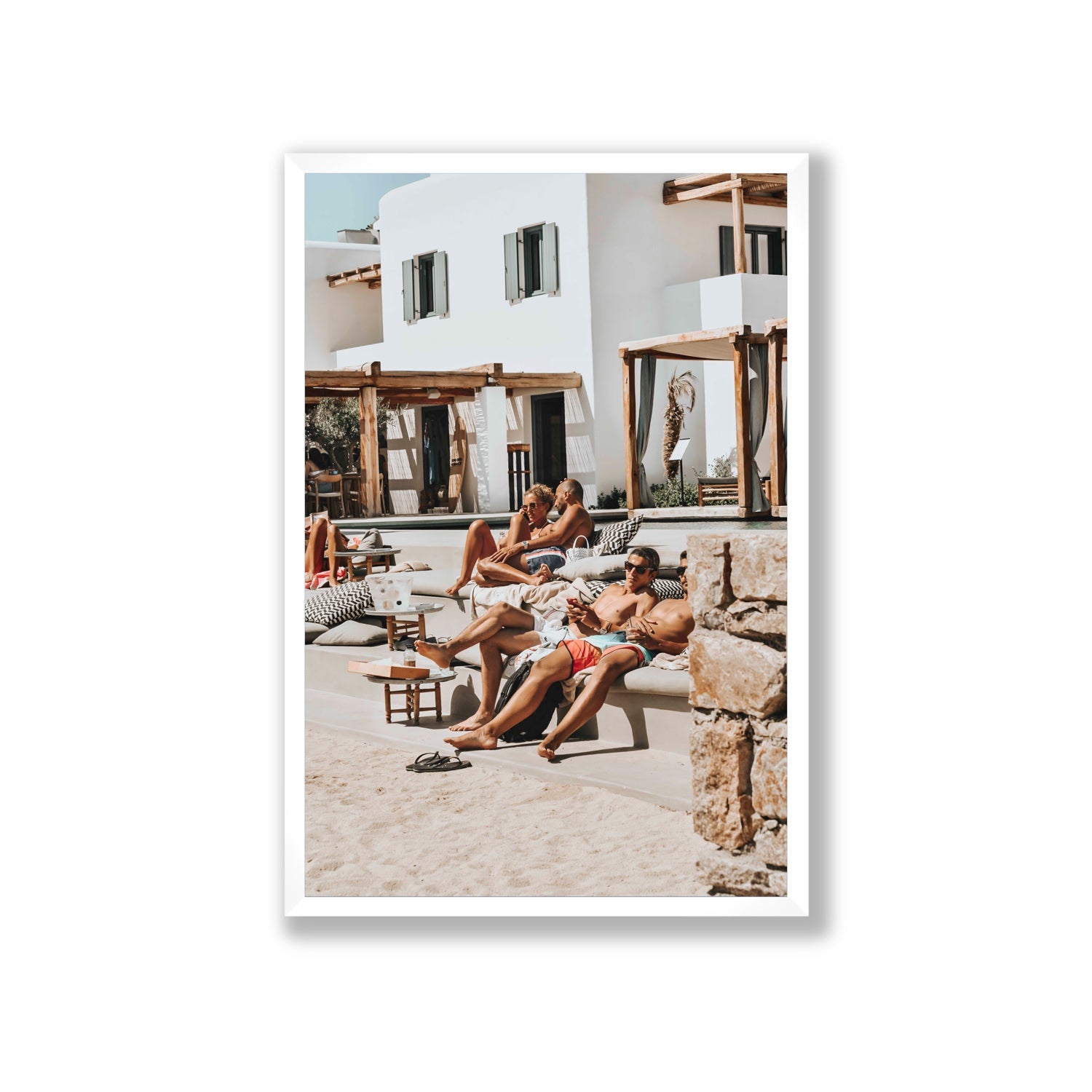 Style That Sizzles Mykonos Greek island wall art Giant full-bleed fine art print in white frame