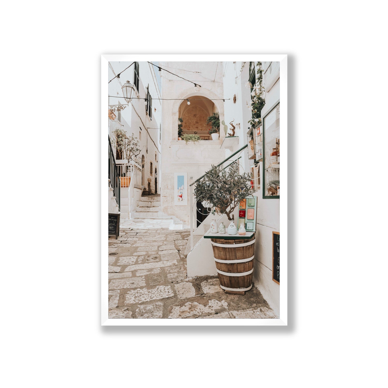 Olive Tree Lane Puglia Ostuni Mediterranean decor wall art Giant full-bleed fine art print in white frame