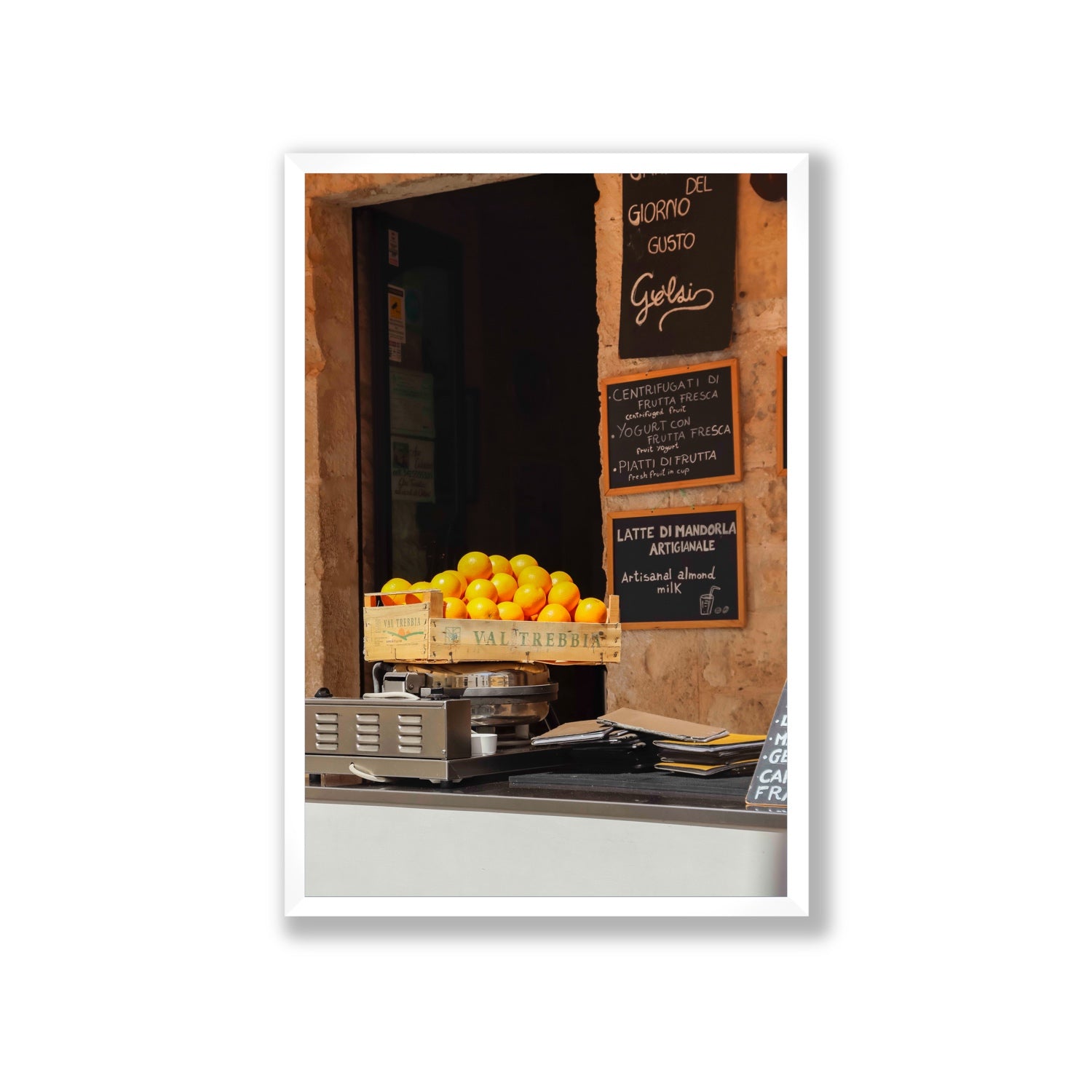 Luminous Citrus Puglia Ostuni Italian wall art Giant full-bleed fine art print in white frame