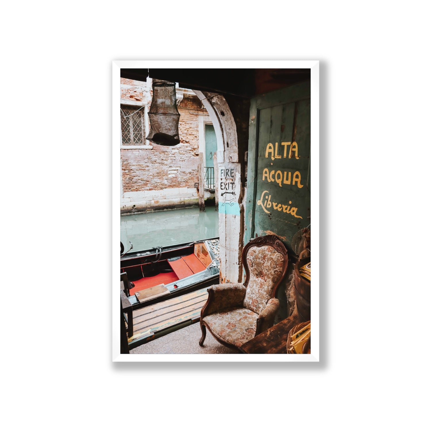 Alta Acqua Venice Bookstore wall art Giant full-bleed fine art print in white frame