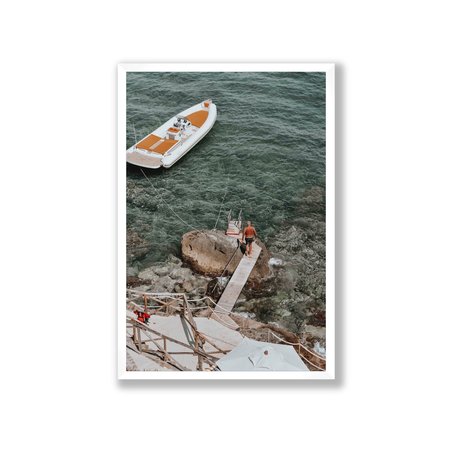Secret Cove Tuscany coastal Italian wall art Giant full-bleed fine art print in white frame