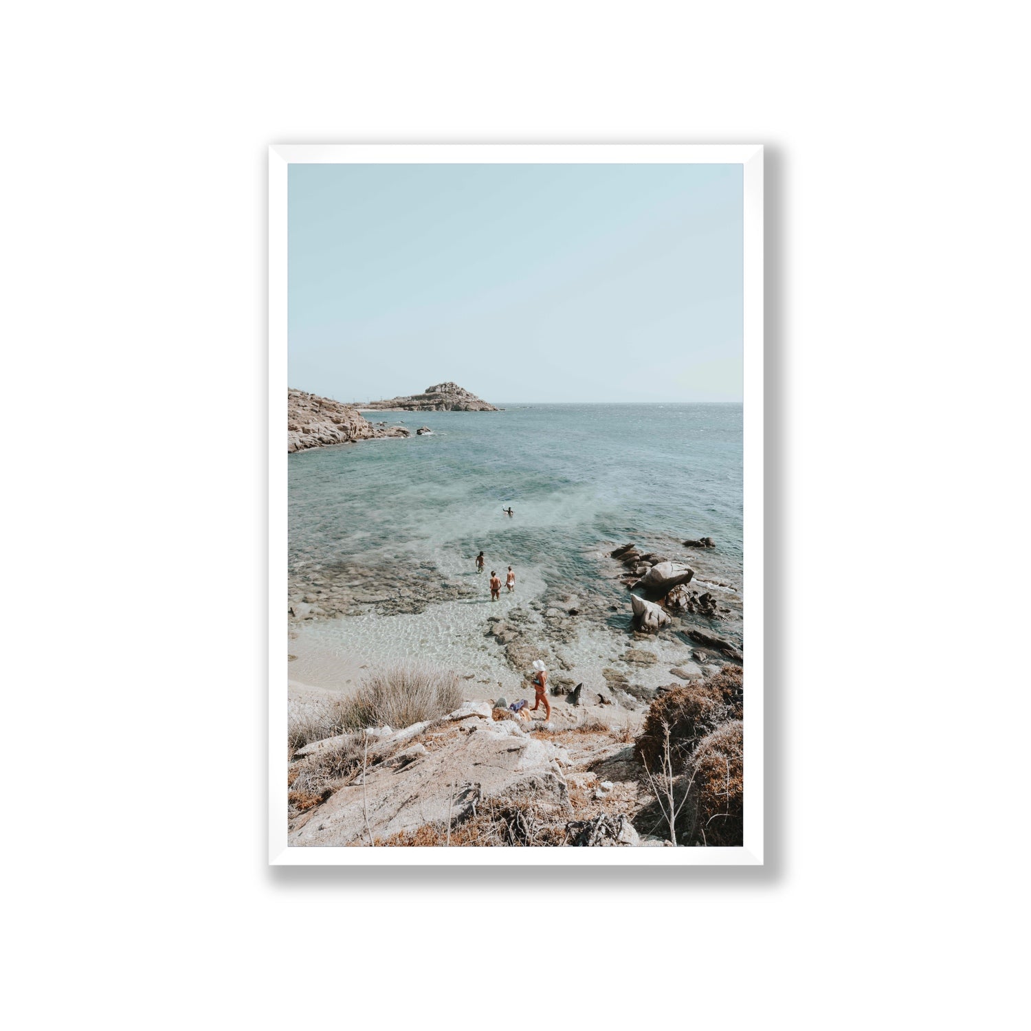 Explorers Mykonos Greek island wall art Giant full-bleed fine art print in white frame