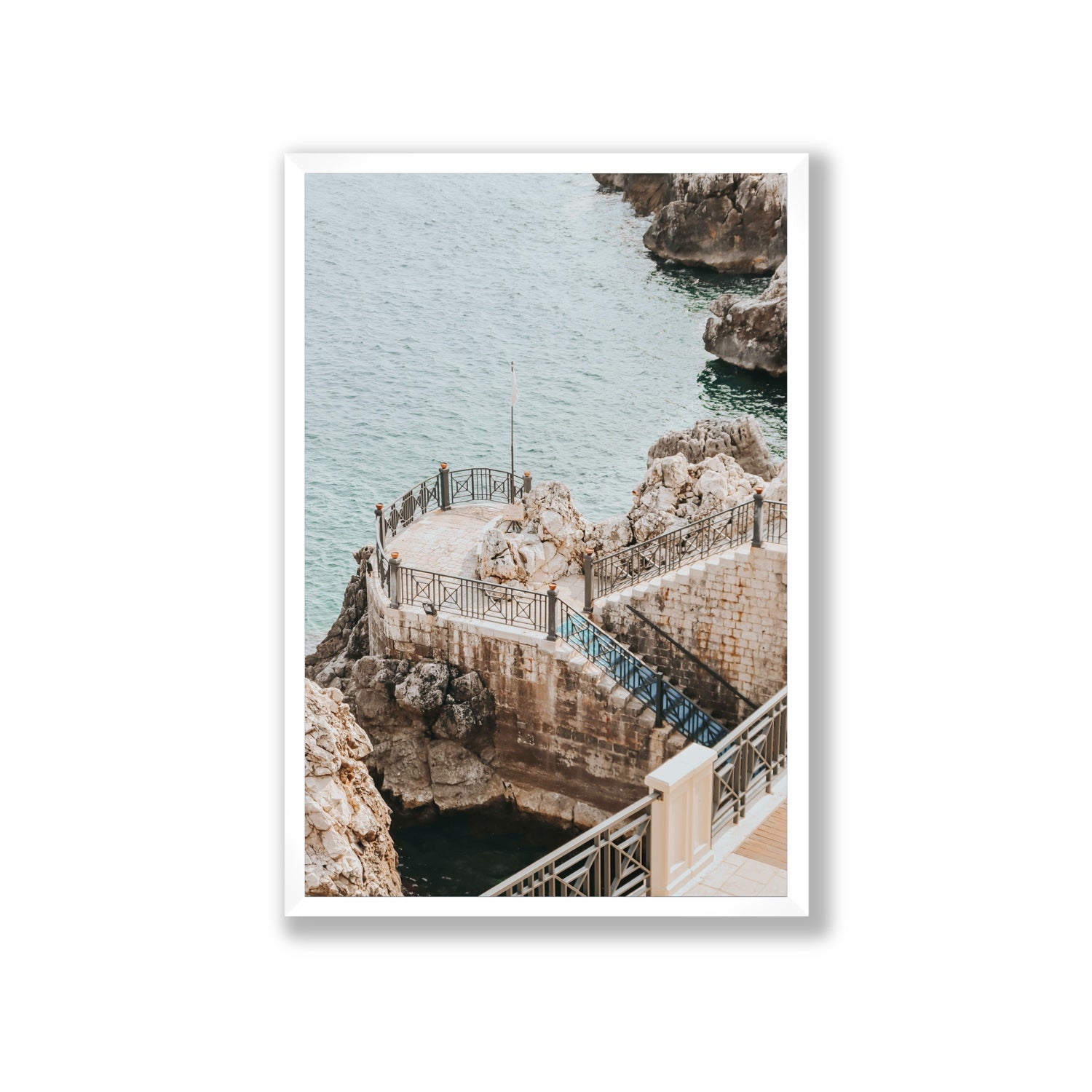 Tidal Staircase Puglia coastal Italian wall art Giant full-bleed fine art print in white frame