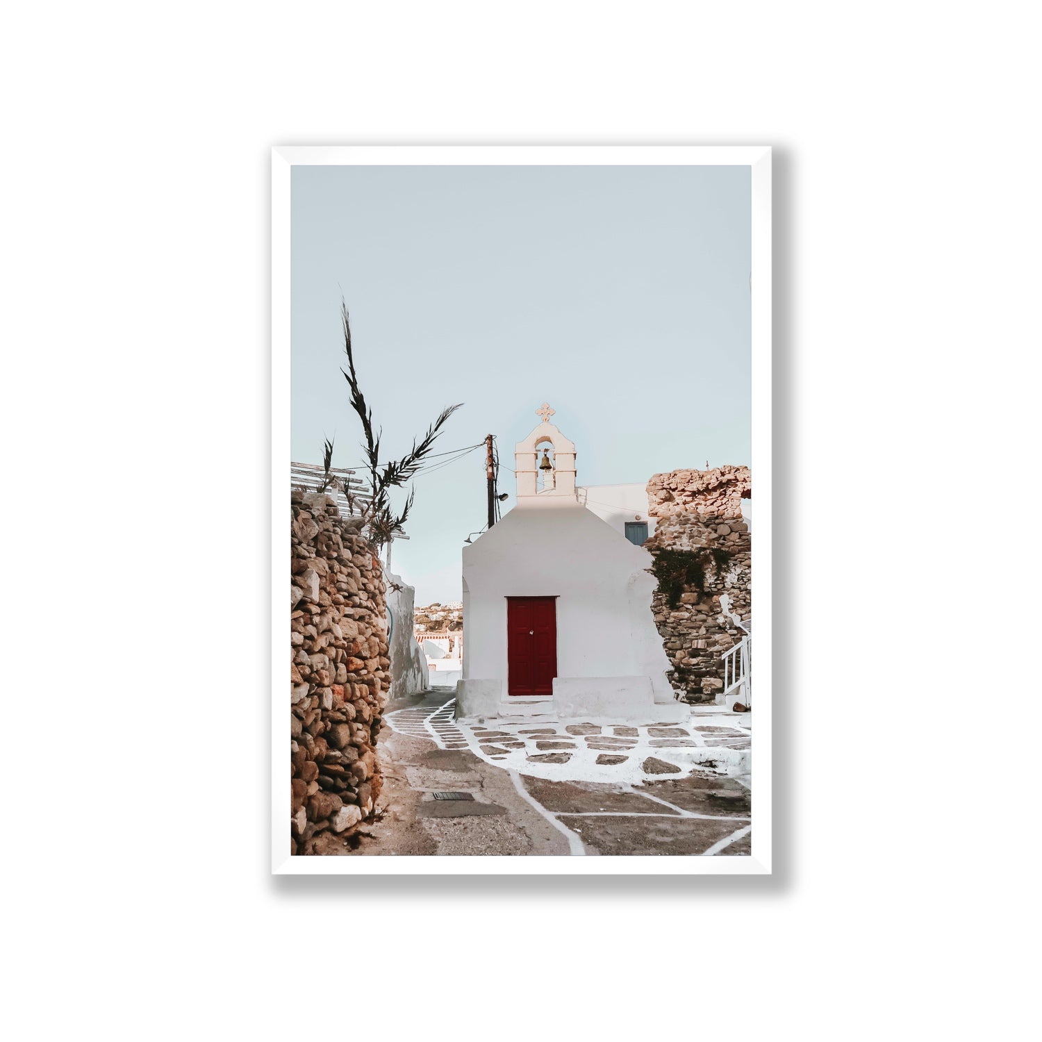Little Chapel Mykonos Greek island wall art Giant full-bleed fine art print in white frame