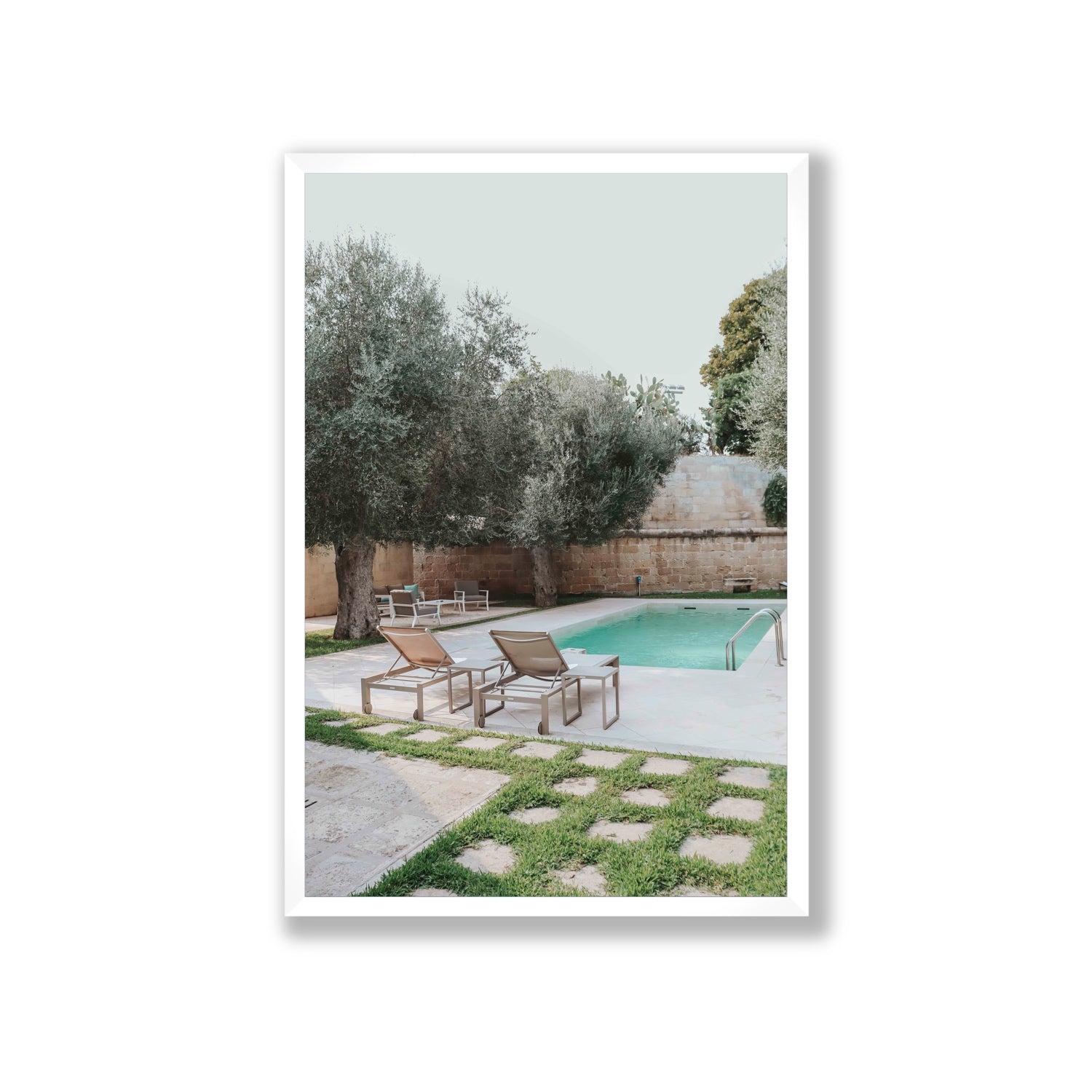 Olive Oasis Puglia Mediterranean wall art Giant full-bleed fine art print in white frame