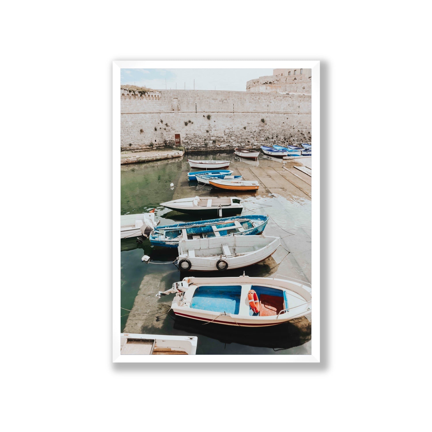 Harbour Palette Puglia coastal photography wall art Giant full-bleed fine art print in white frame