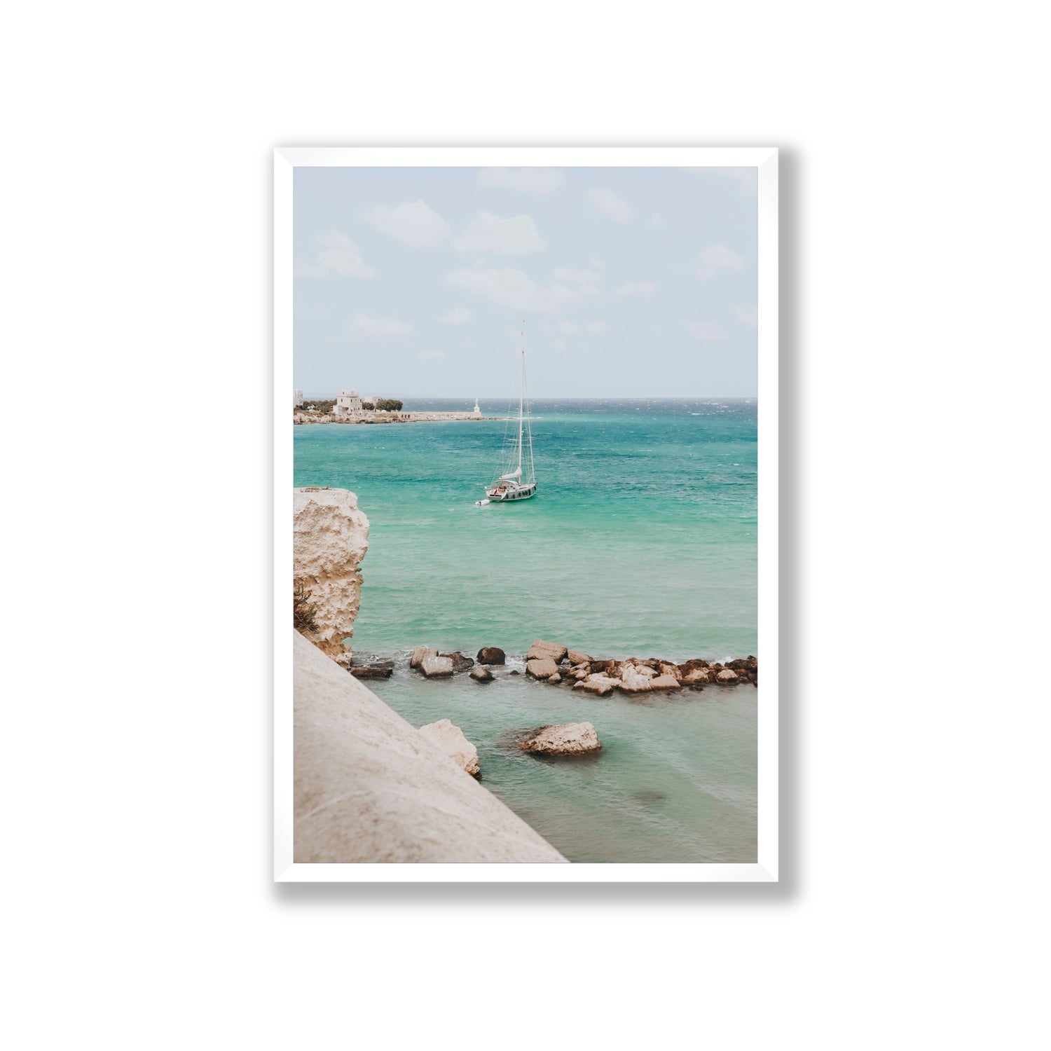 Seafarer's Dream Puglia Seafarer’s Dream coastal wall art Giant full-bleed fine art print in white frame