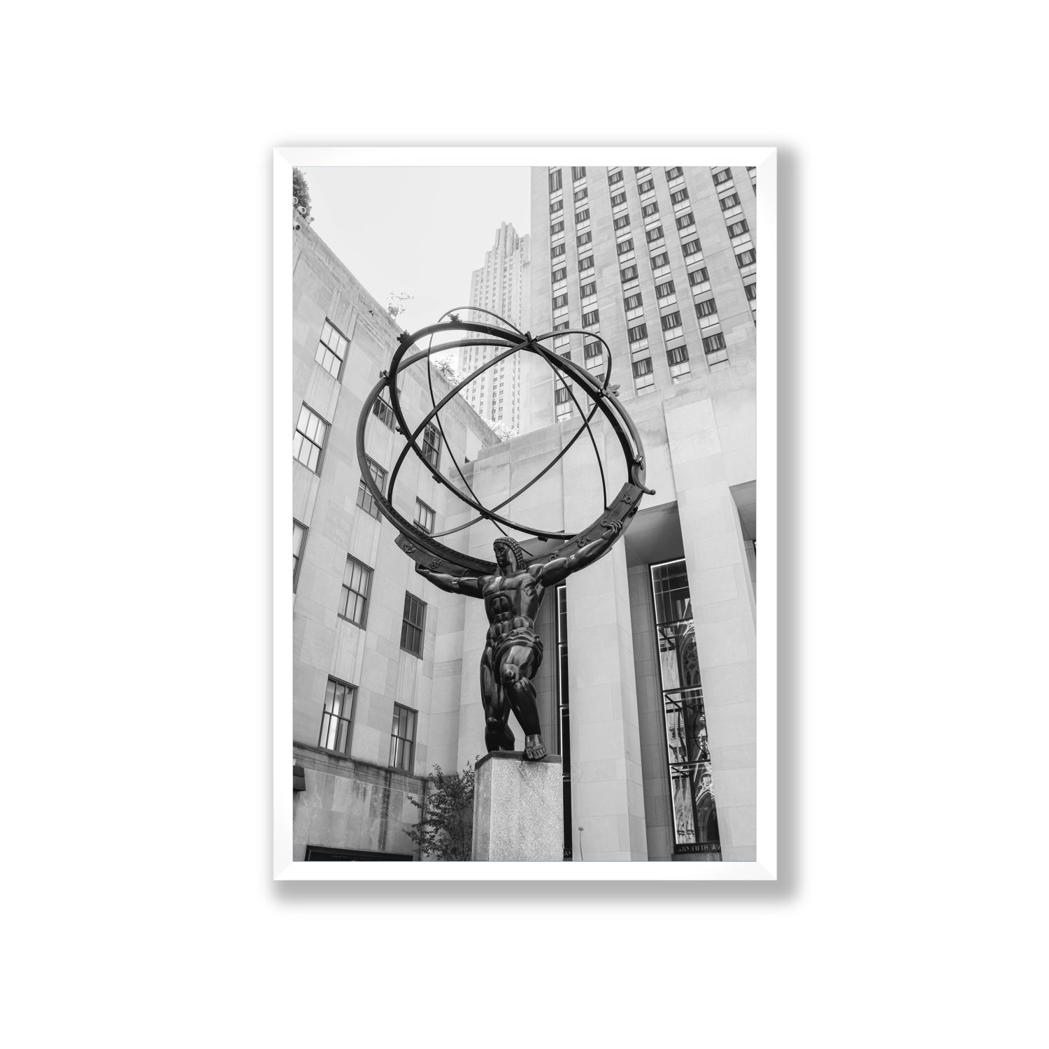 Atlas Ascends New York NYC Black & White wall art Giant full-bleed fine art print in white frame