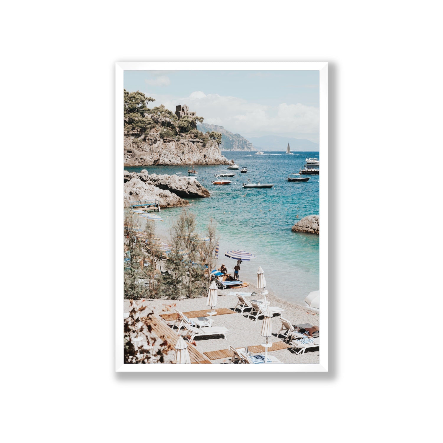 Sizzling Summer Days Amalfi coastal wall art Giant full-bleed fine art print in white frame