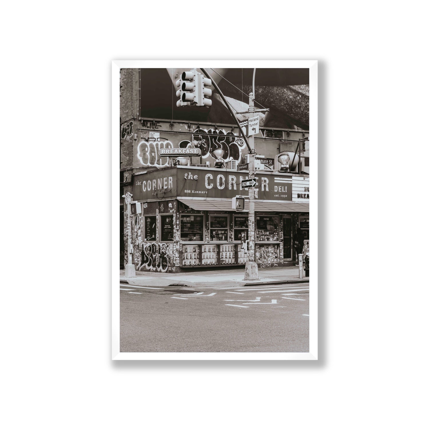 Soho Deli New York NYC Black & White wall art Giant full-bleed fine art print in white frame