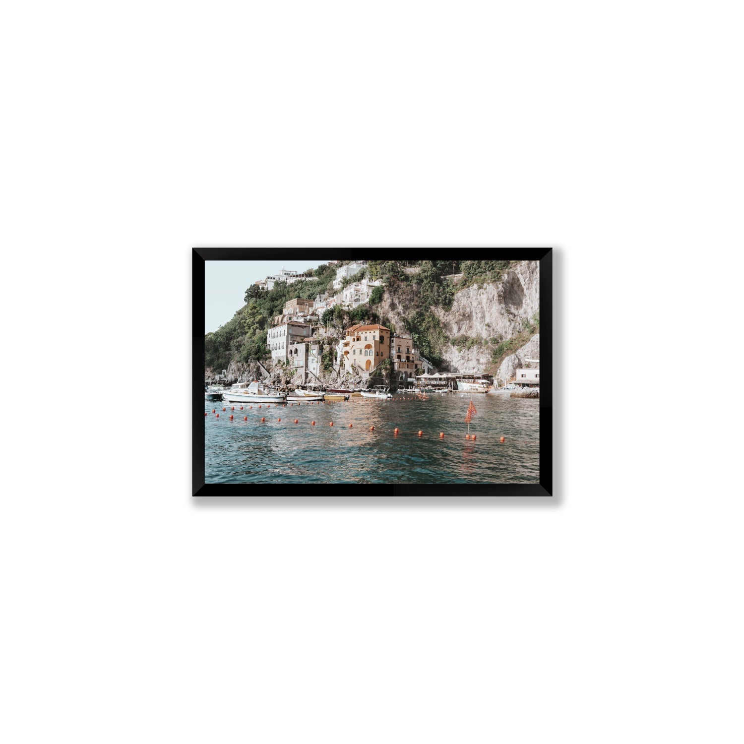 Amalfi Villas fine art print, Amalfi, Italy, coastal scenes artwork, Medium, Black Frame · Full Bleed, Fine Art Print