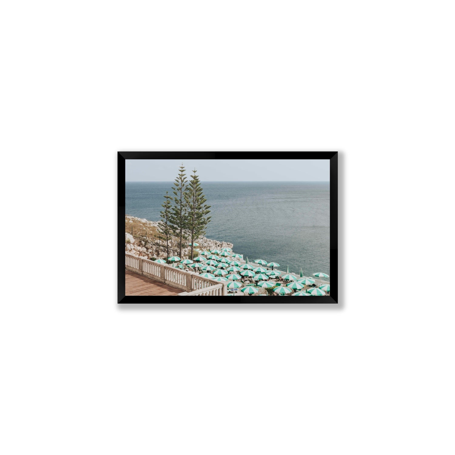 Azure Horizon Puglia beach coastal wall art Medium full-bleed fine art print in black frame