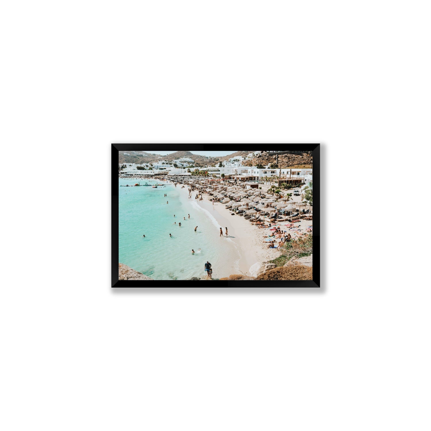 Aquaholic Mykonos Greek island wall art Medium full-bleed fine art print in black frame