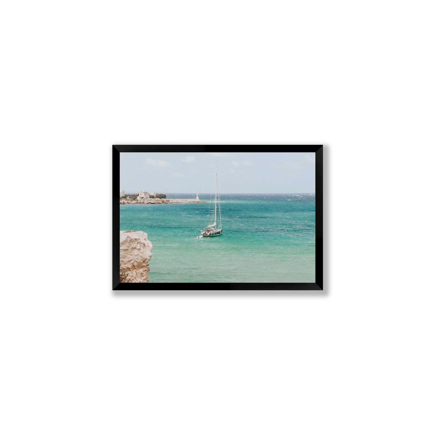 Adriatic Escape Puglia Italian coastal decor wall art Medium full-bleed fine art print in black frame
