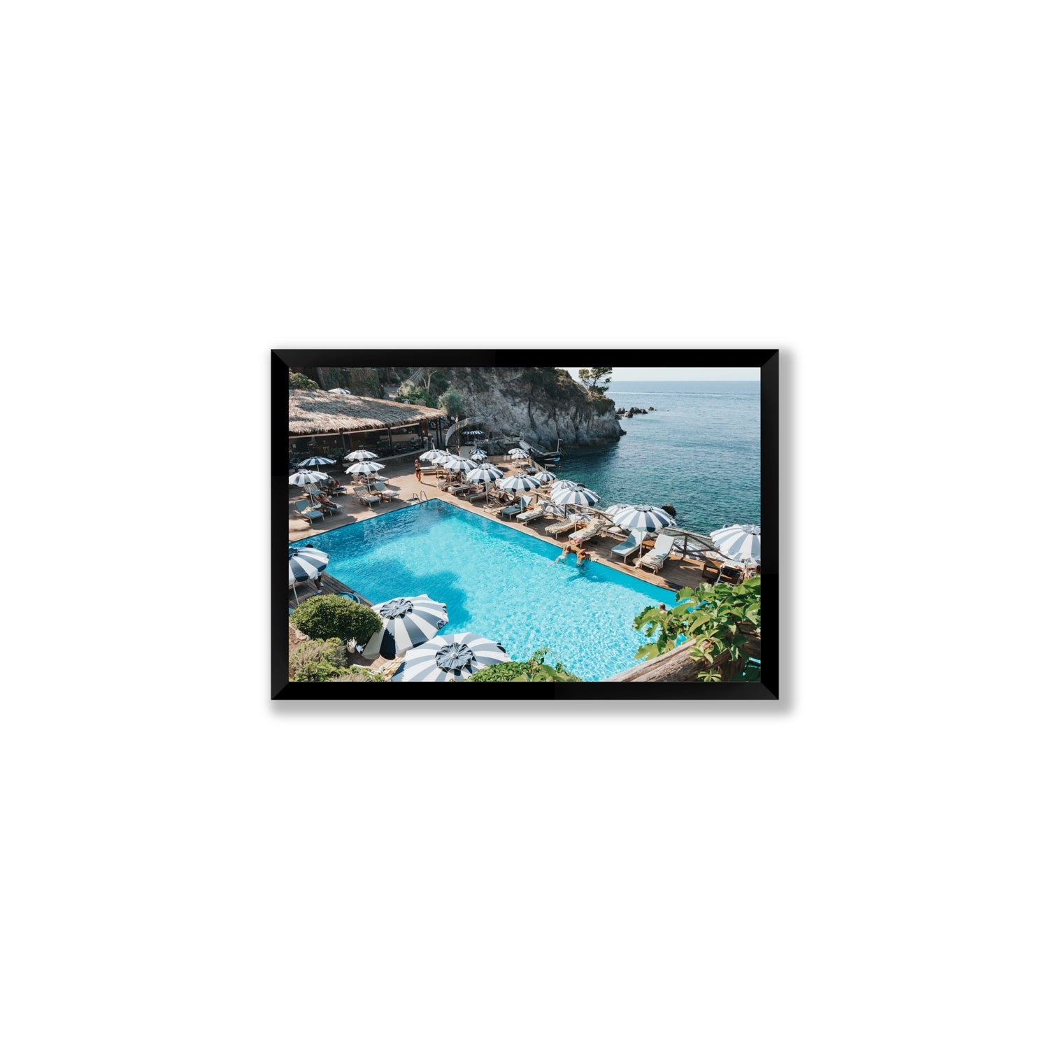 Oceanview Ischia Italian coastal wall art Medium full-bleed fine art print in black frame