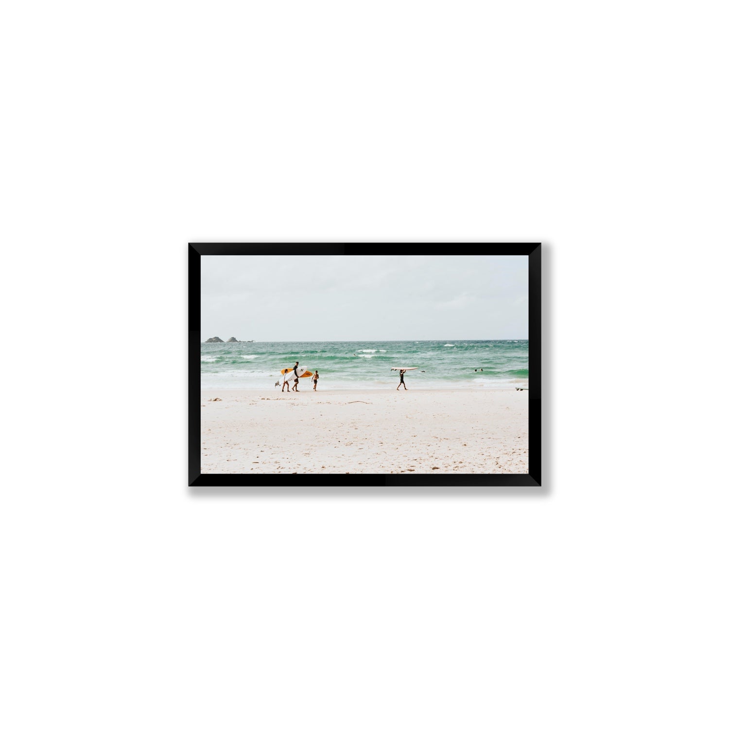 La Famiglia Byron Bay Family Surf coastal wall art Medium full-bleed fine art print in black frame