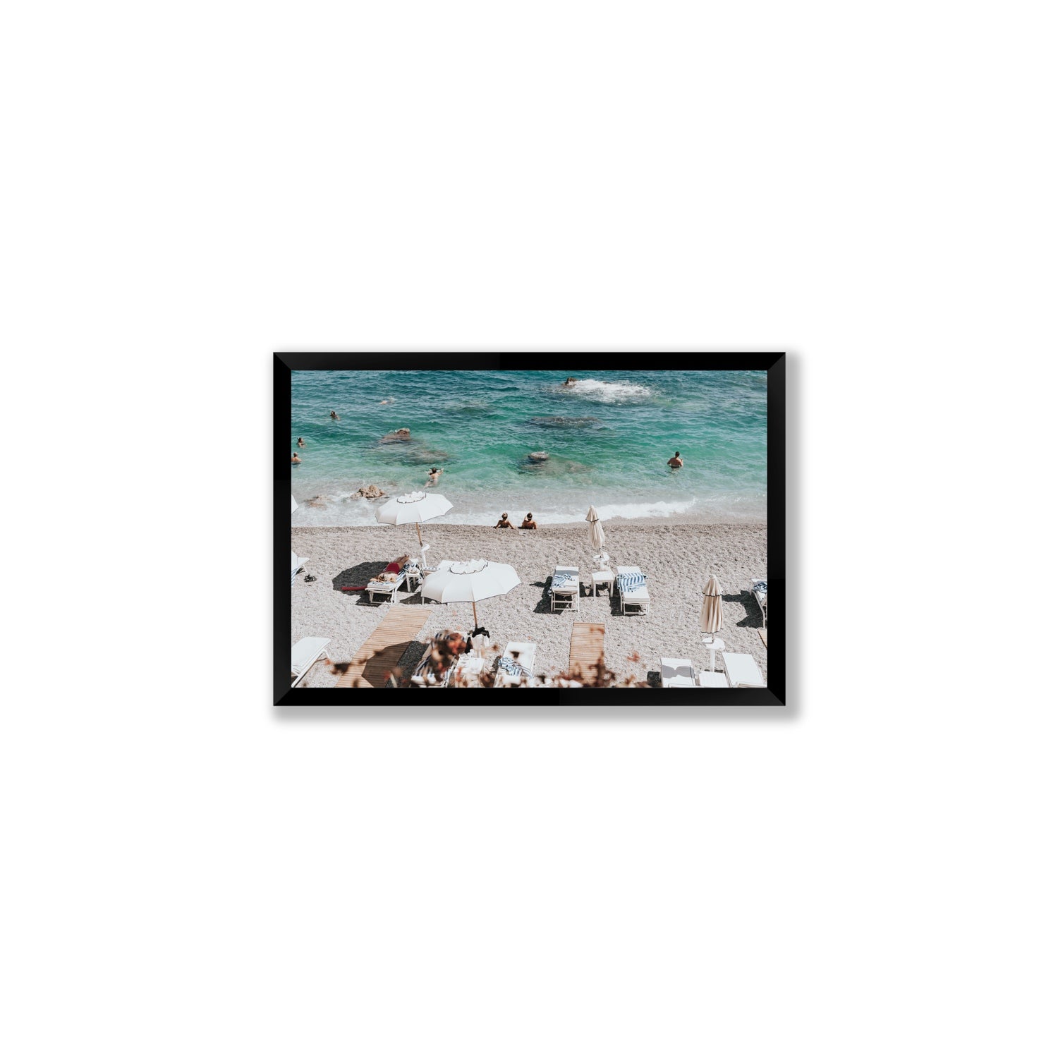 Amicizia Amalfi Italian beach wall art Medium full-bleed fine art print in black frame