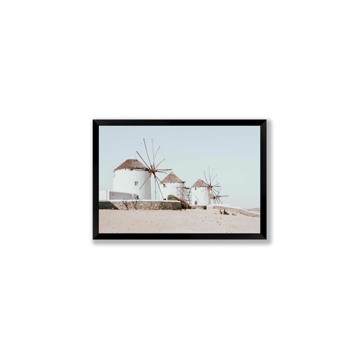Rustic Icons Mykonos Greek island wall art Medium full-bleed fine art print in black frame