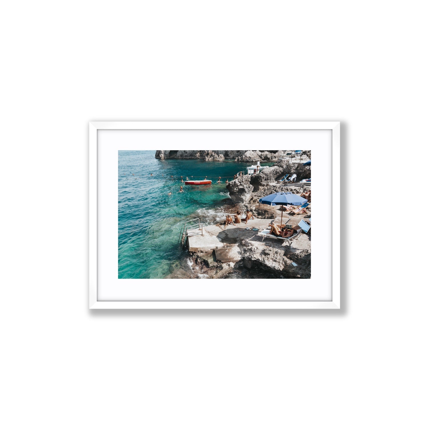 Serenity By The Sea Capri Mediterranean wall art Medium fine art print in white frame with matboard