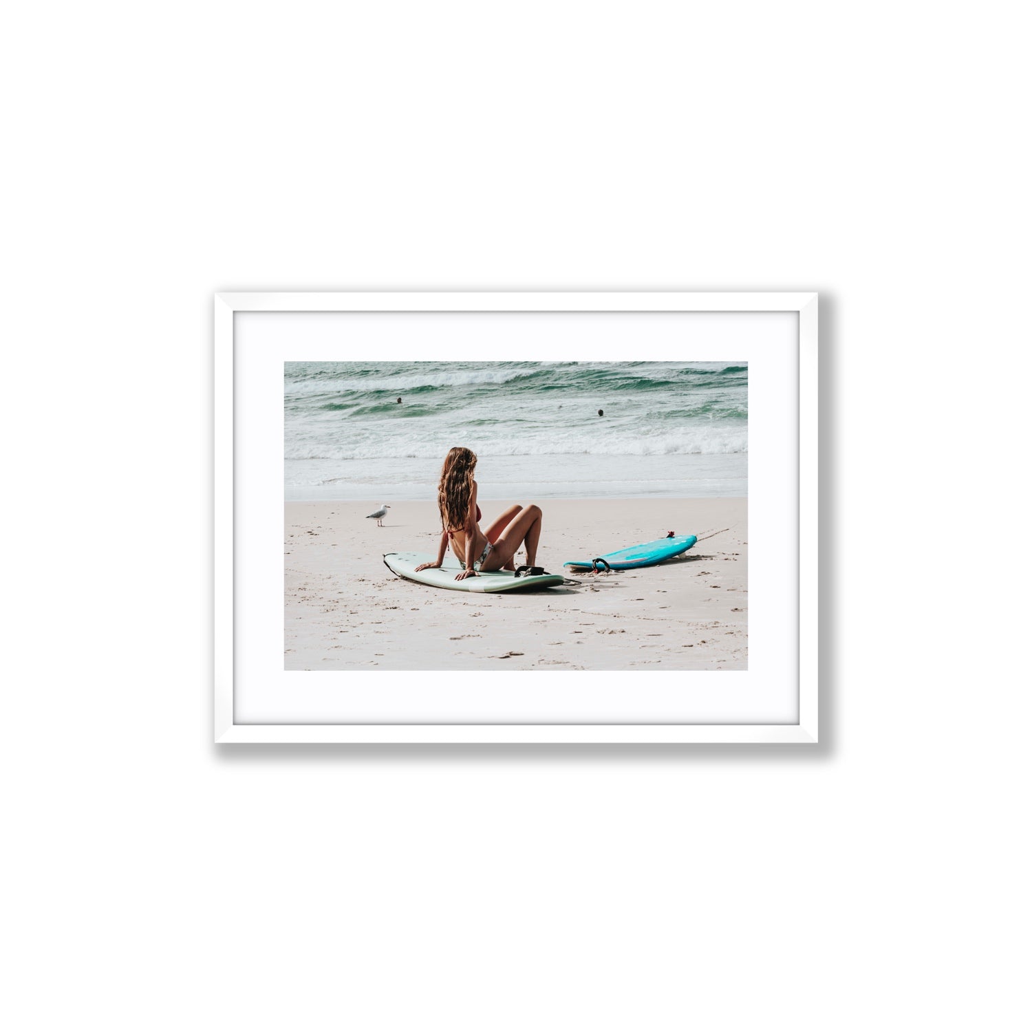 Ciao Bella Byron Bay Surf coastal wall art Medium fine art print in white frame with matboard