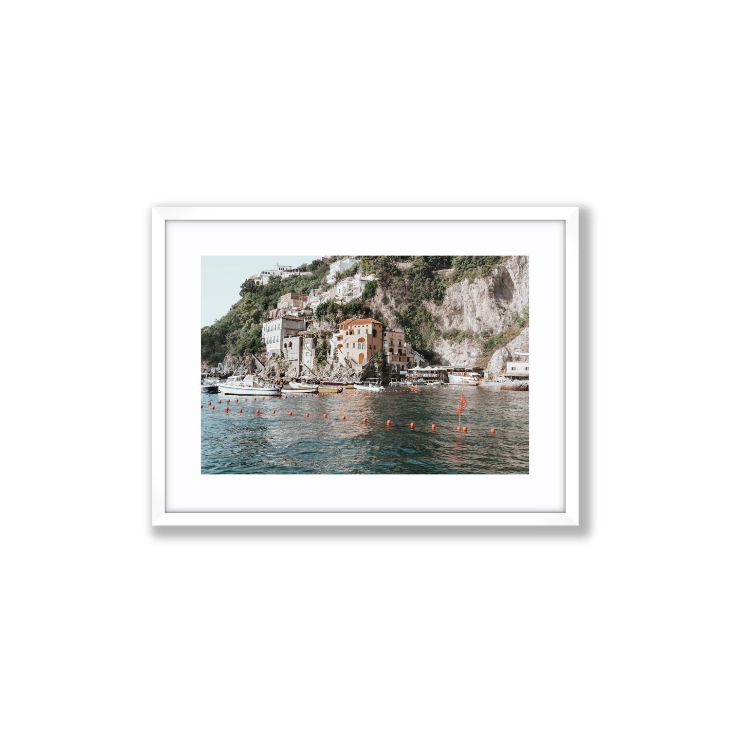 Amalfi Villas fine art print, Amalfi, Italy, coastal scenes artwork, Medium, White Frame · Matboard, Fine Art Print