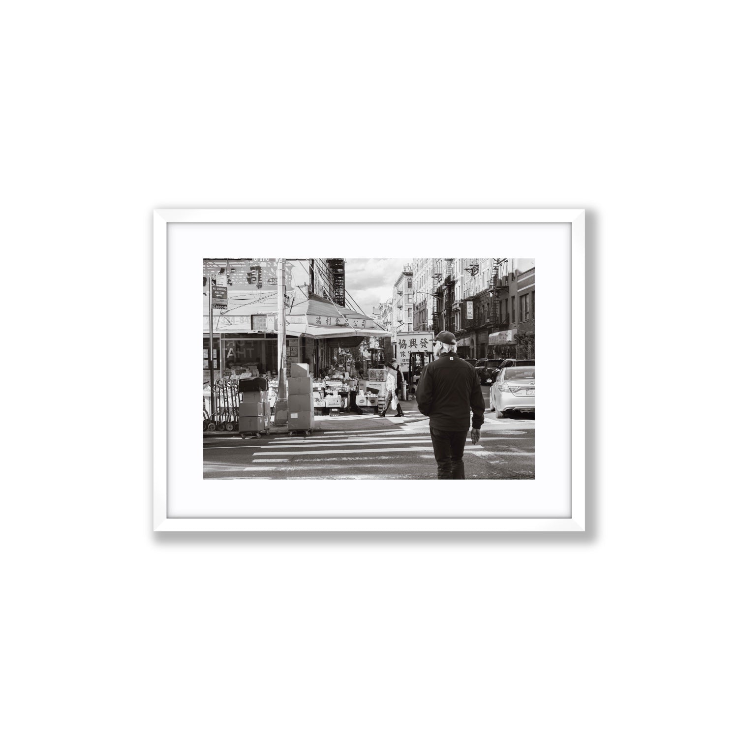 Chinatown New York NYC Street wall art Medium fine art print in white frame with matboard