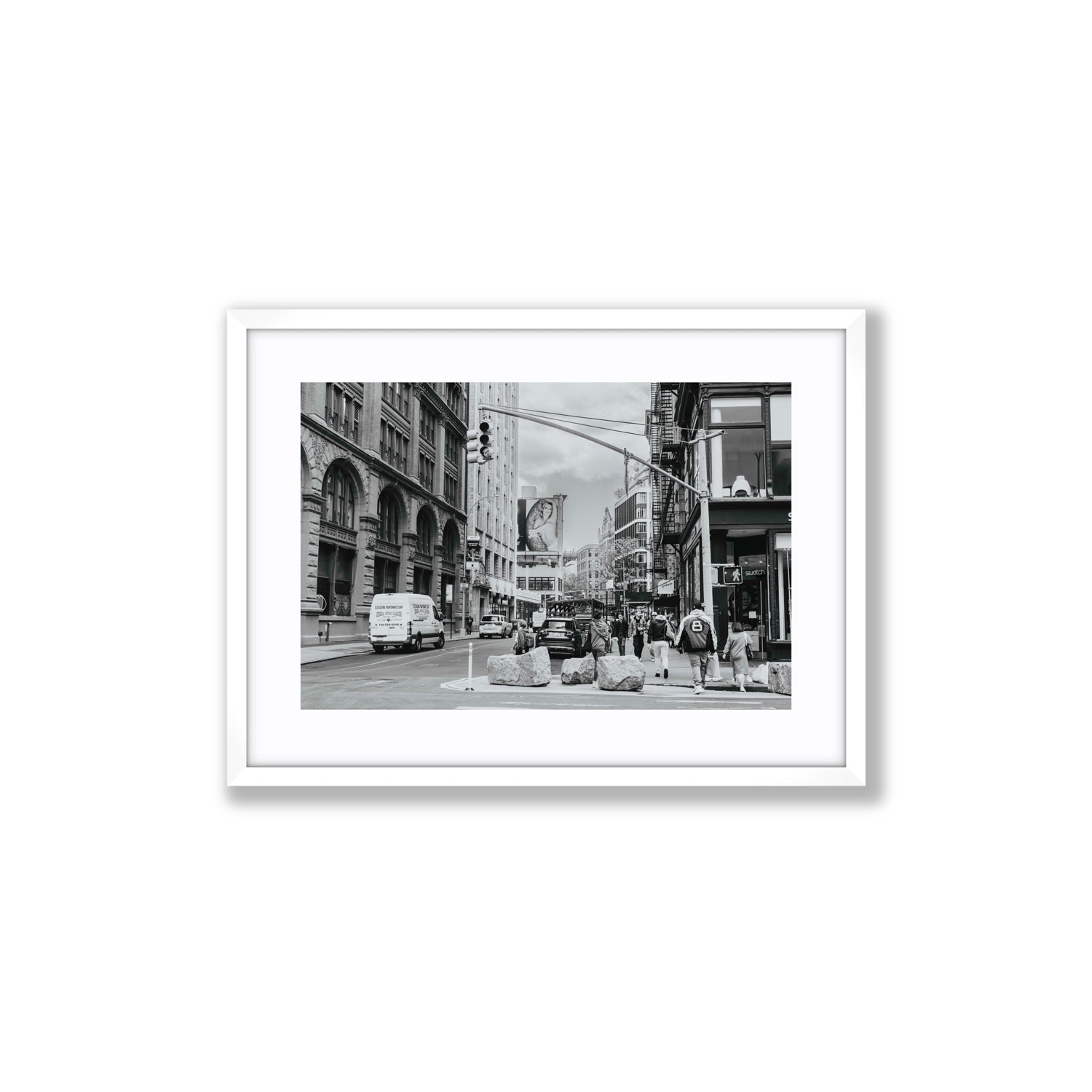 Inkwell Metropolis New York NYC Black & White wall art Medium fine art print in white frame with matboard