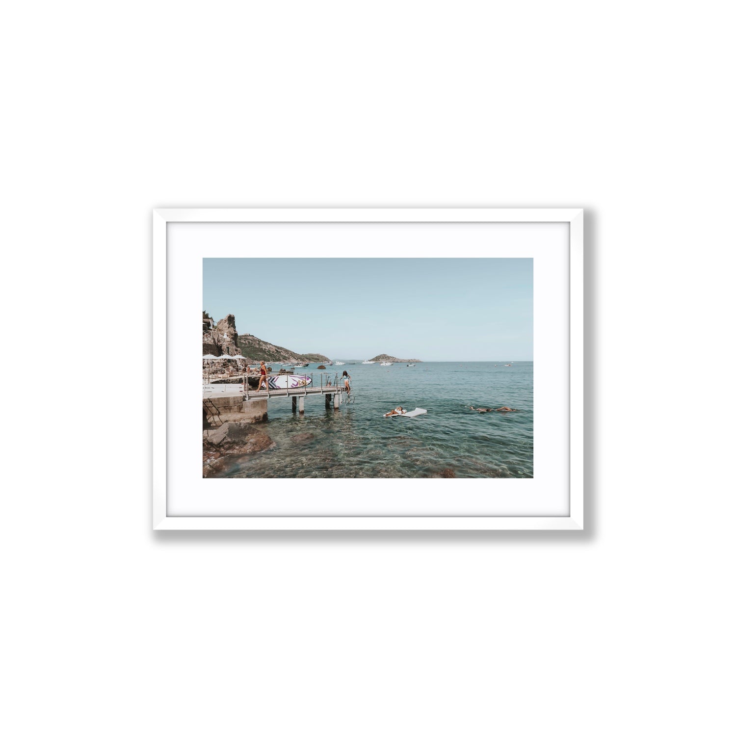 Retro Glamour Tuscany coastal Italian wall art Medium fine art print in white frame with matboard