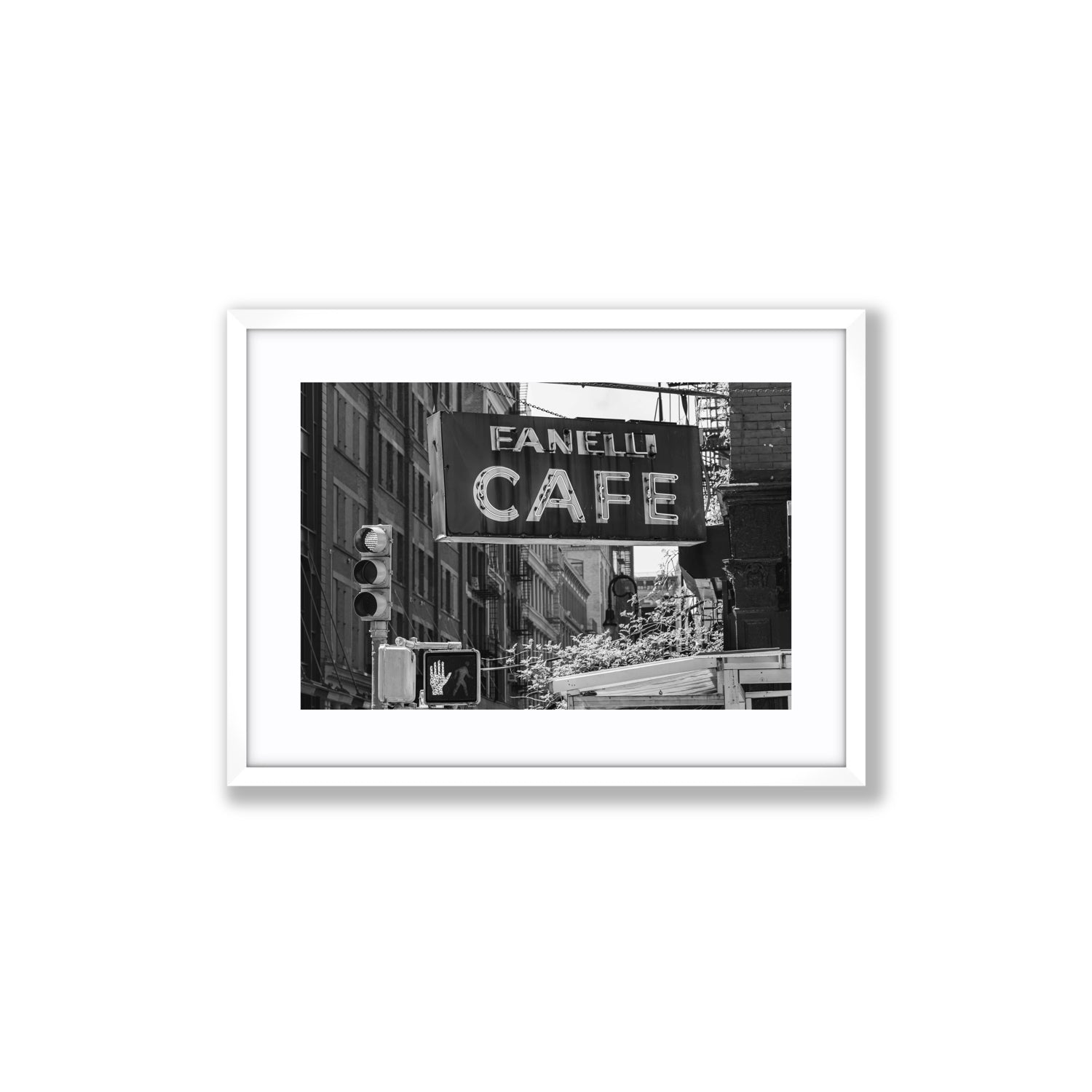 Soho Neon New York NYC Black & White wall art Medium fine art print in white frame with matboard