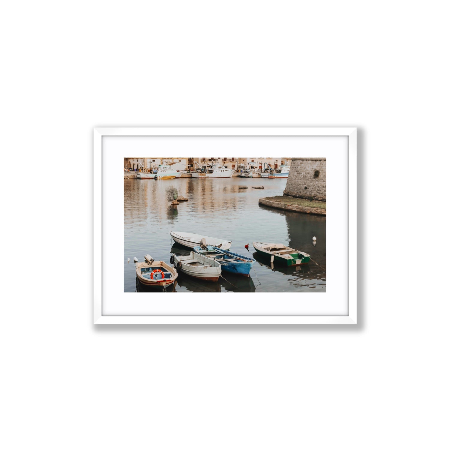 Cinque Barche Puglia Gallipoli Italian art print Medium fine art print in white frame with matboard