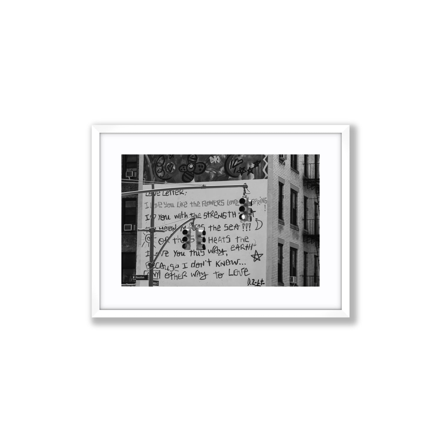 Love Letter New York NYC Black & White wall art Medium fine art print in white frame with matboard