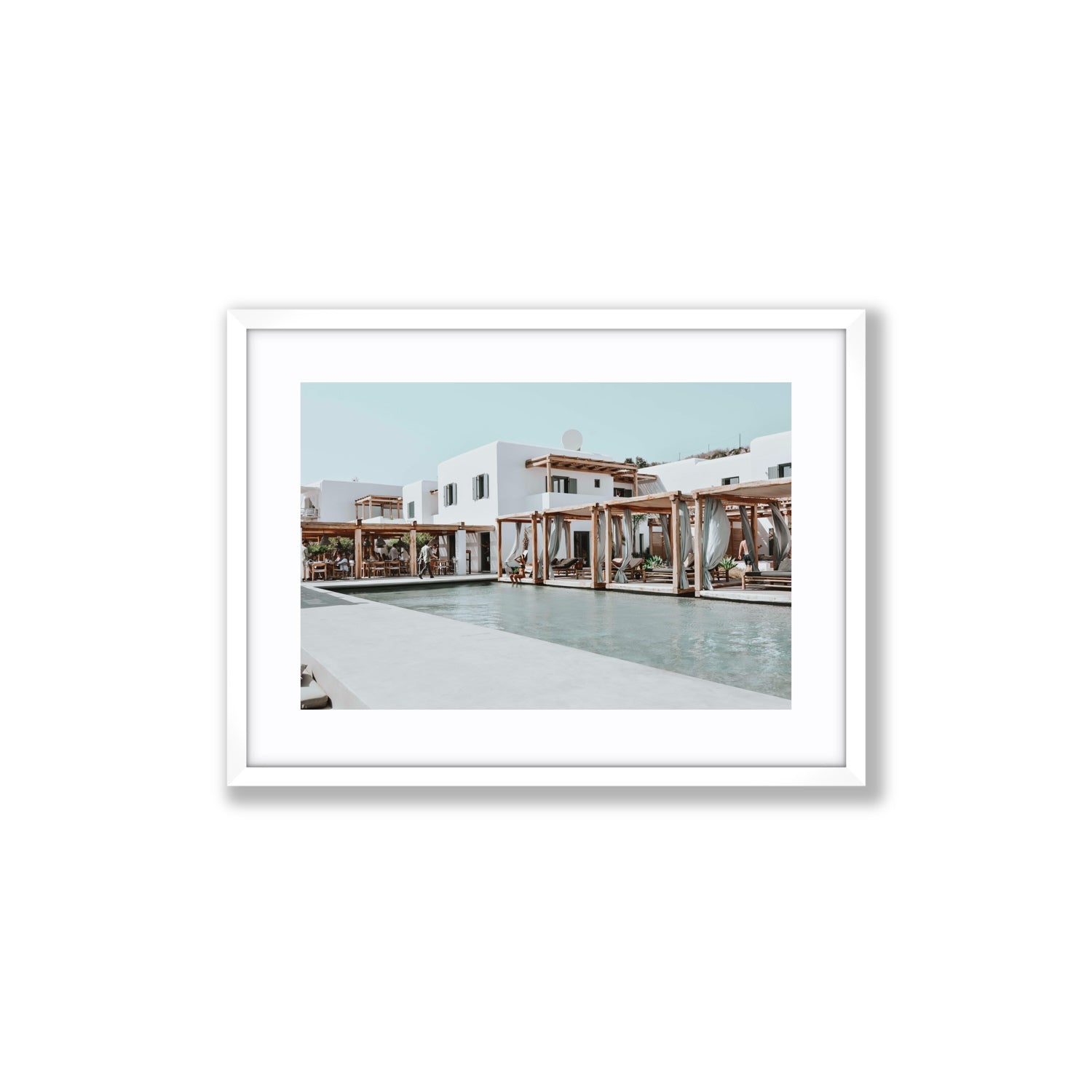 Polytelís Mykonos Greek island wall art Medium fine art print in white frame with matboard
